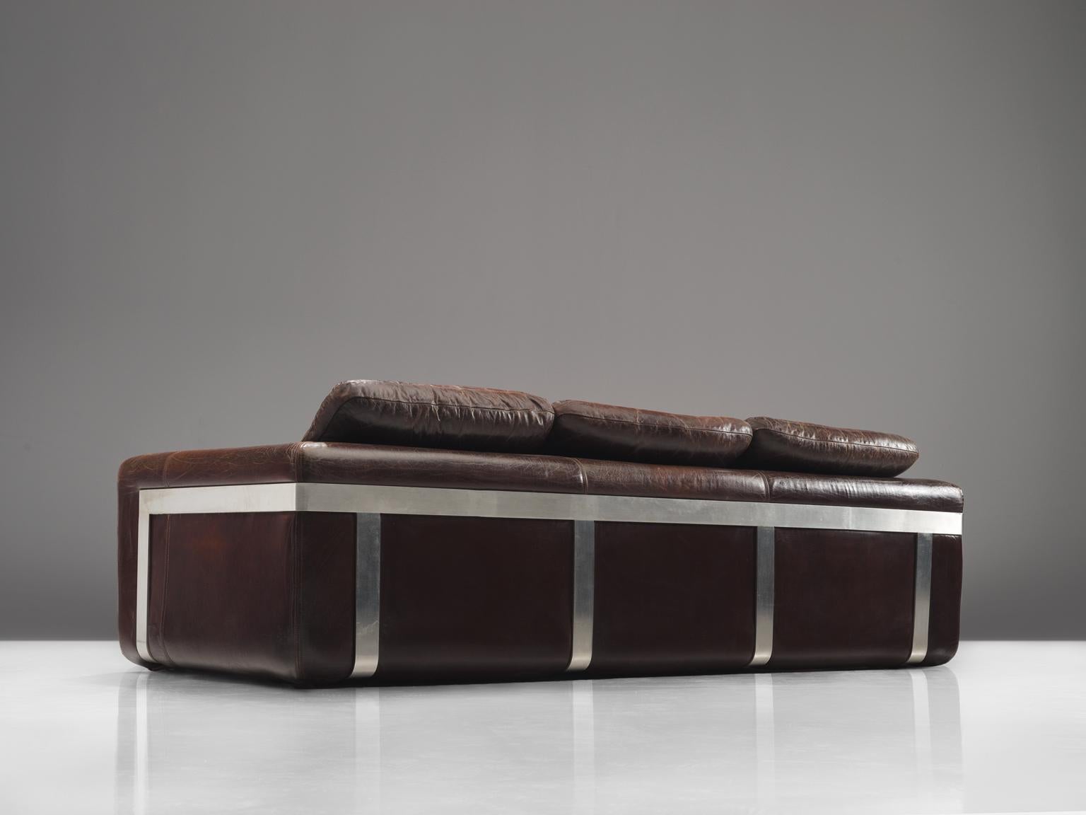Mid-Century Modern Roche Bobois Sofa in Original Brown Leather