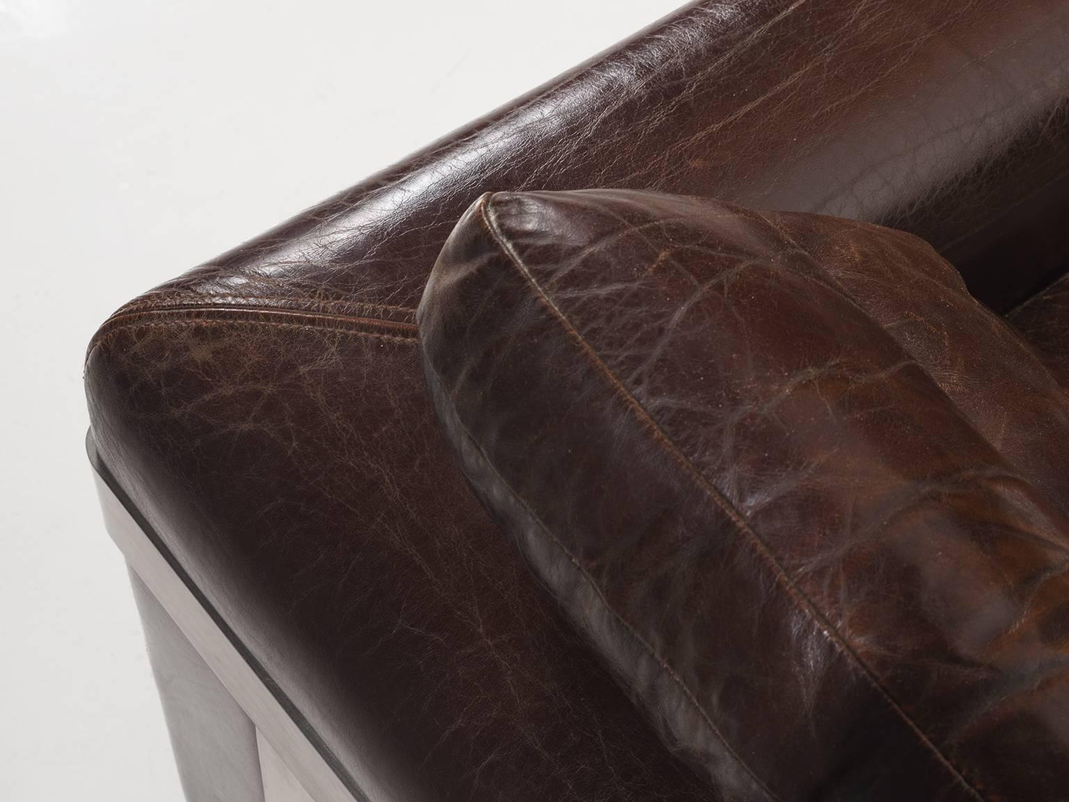 French Roche Bobois Original Brown Leather Sofa