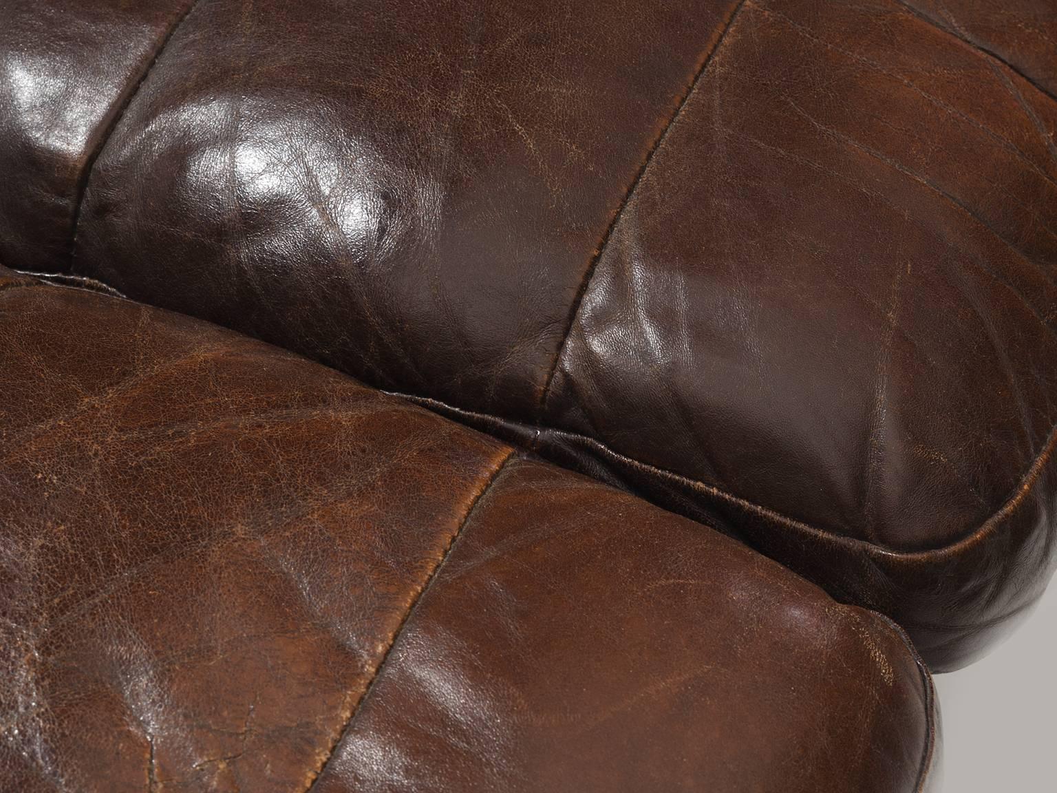 Roche Bobois Original Brown Leather Sofa In Good Condition In Waalwijk, NL