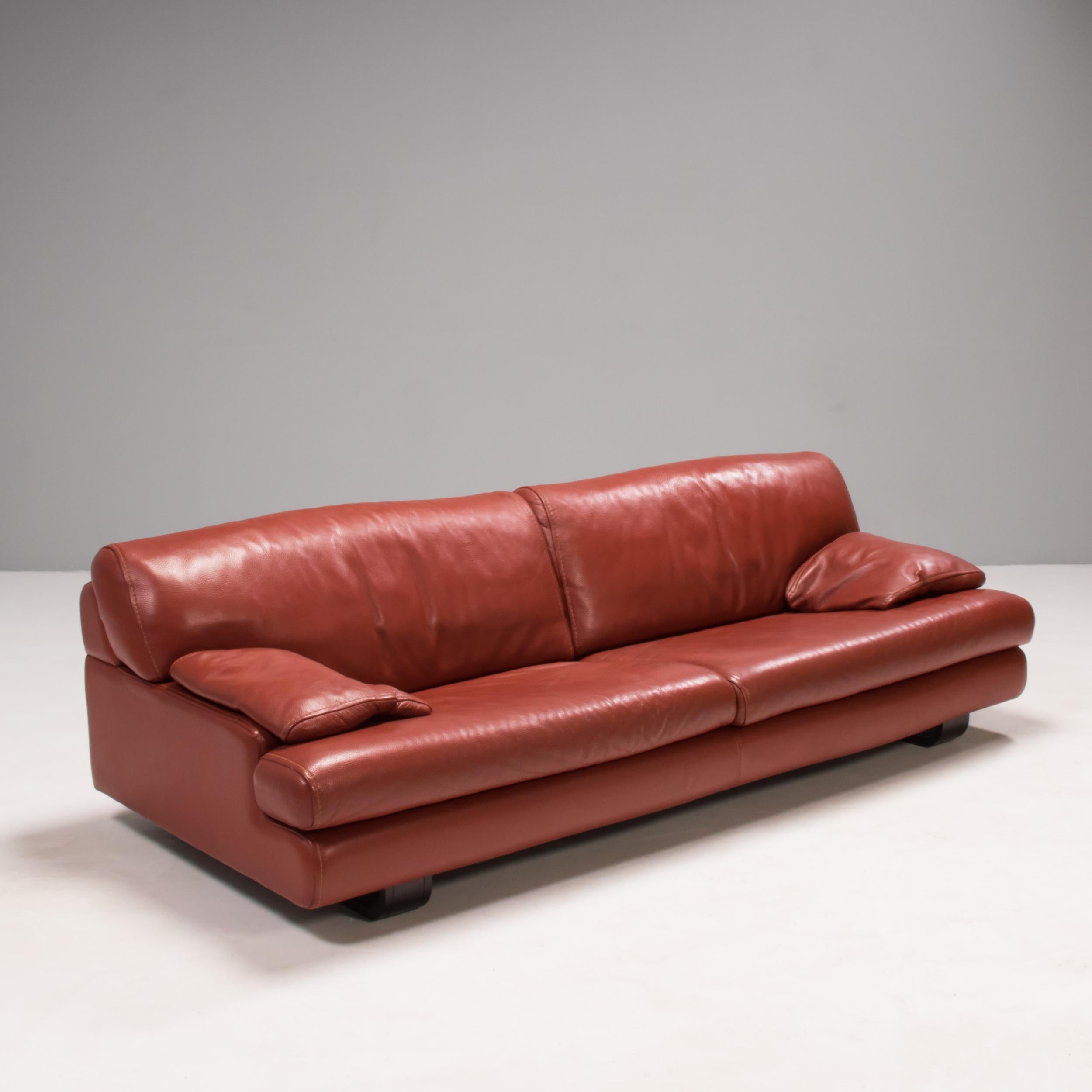 French Roche Bobois Ox Blood Red Leather Three Seater Sofa