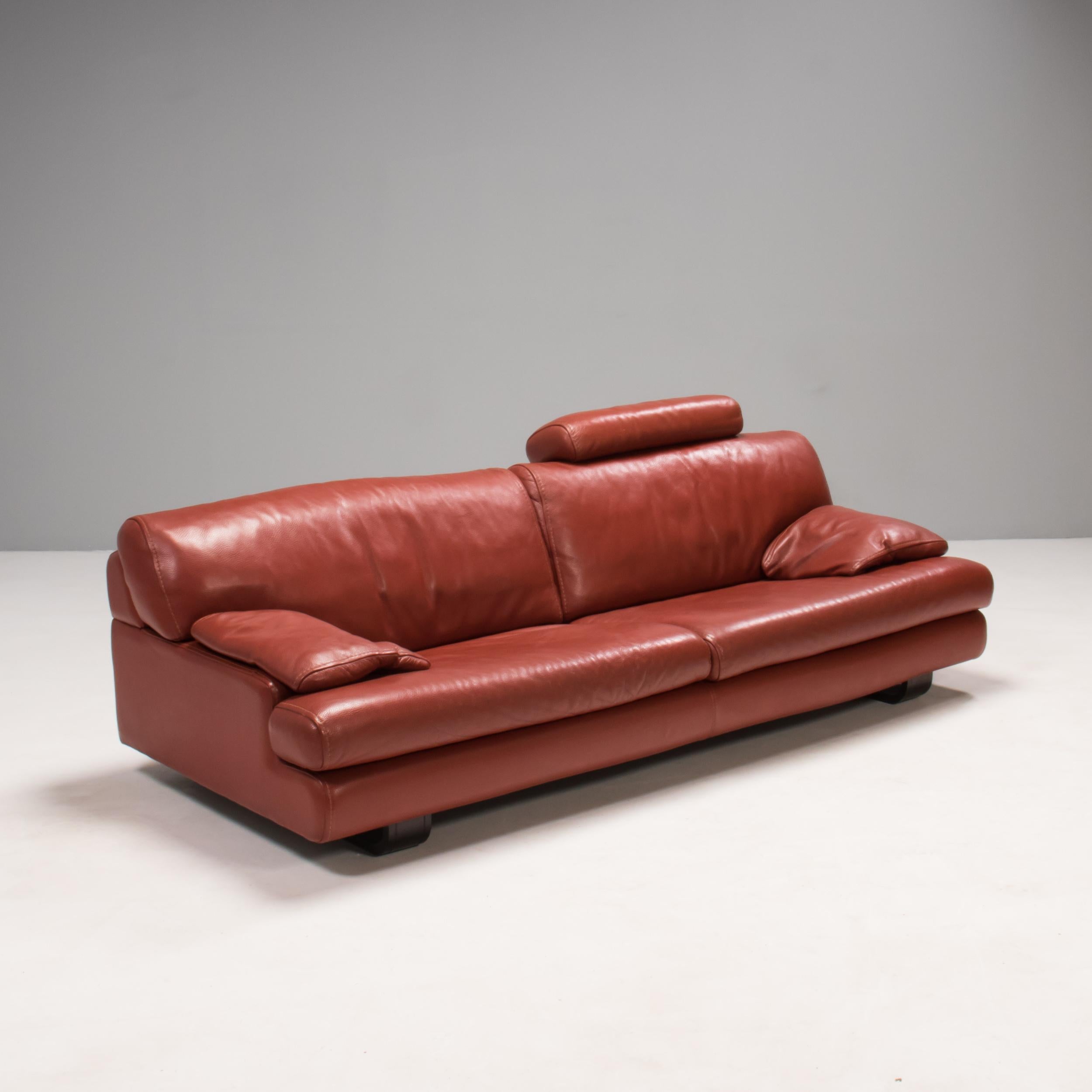 Roche Bobois Ox Blood Red Leather Three Seater Sofa In Good Condition In London, GB