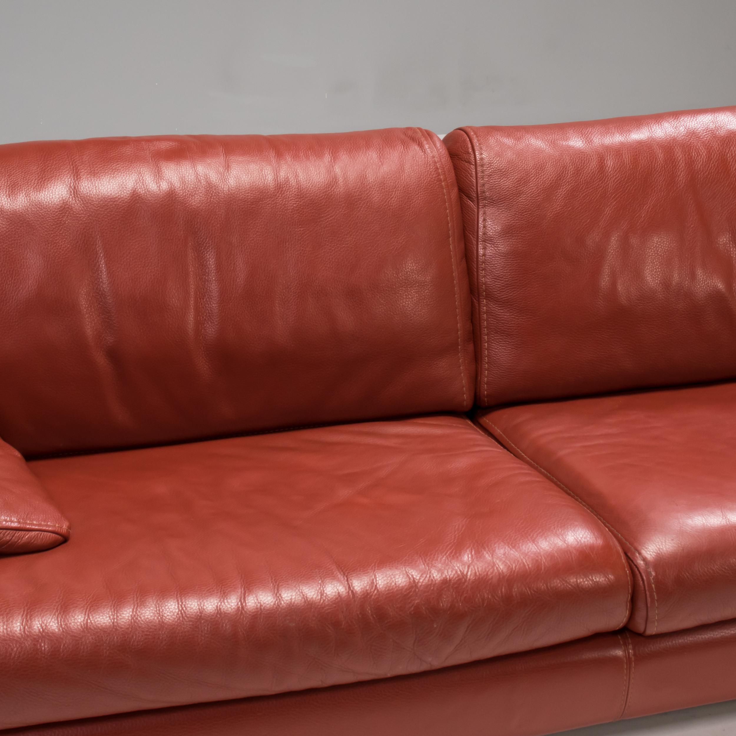 Roche Bobois Ox Blood Red Leather Three Seater Sofa 3
