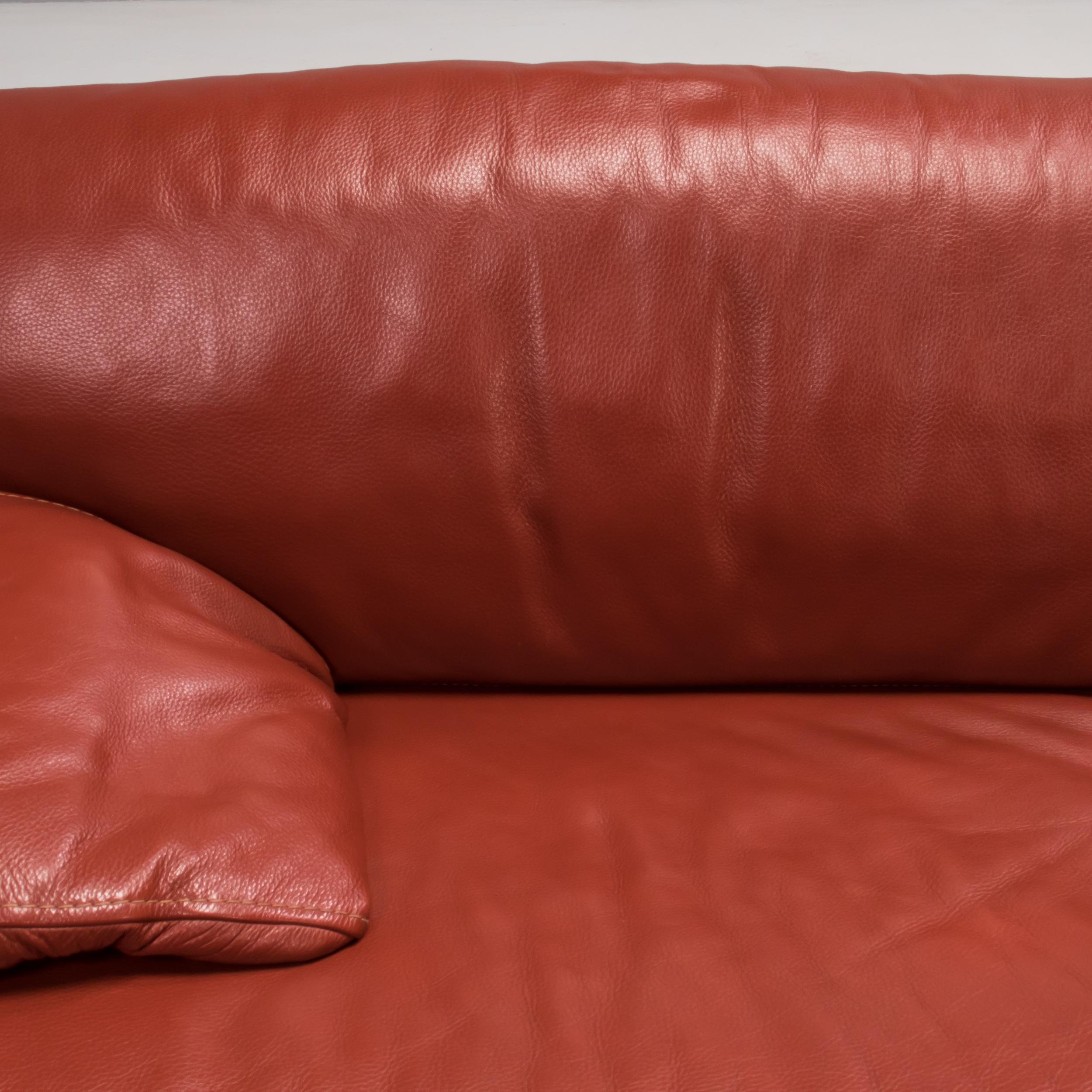 Roche Bobois Ox Blood Red Leather Three Seater Sofa 4