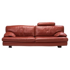 Vintage Roche Bobois Ox Blood Red Leather Three Seater Sofa