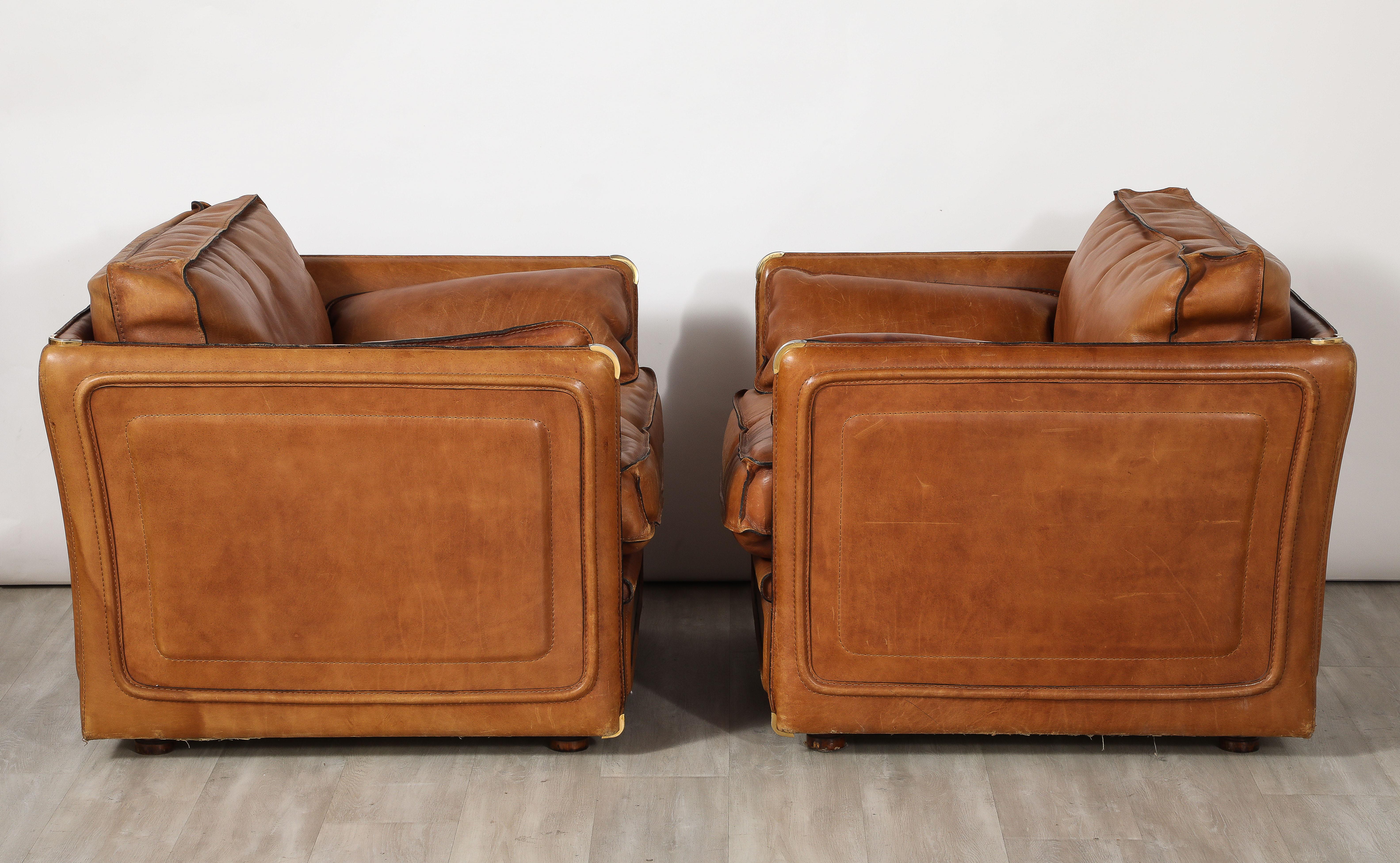 Roche Bobois Pair of Leather Lounge Chairs, circa 1970  For Sale 6