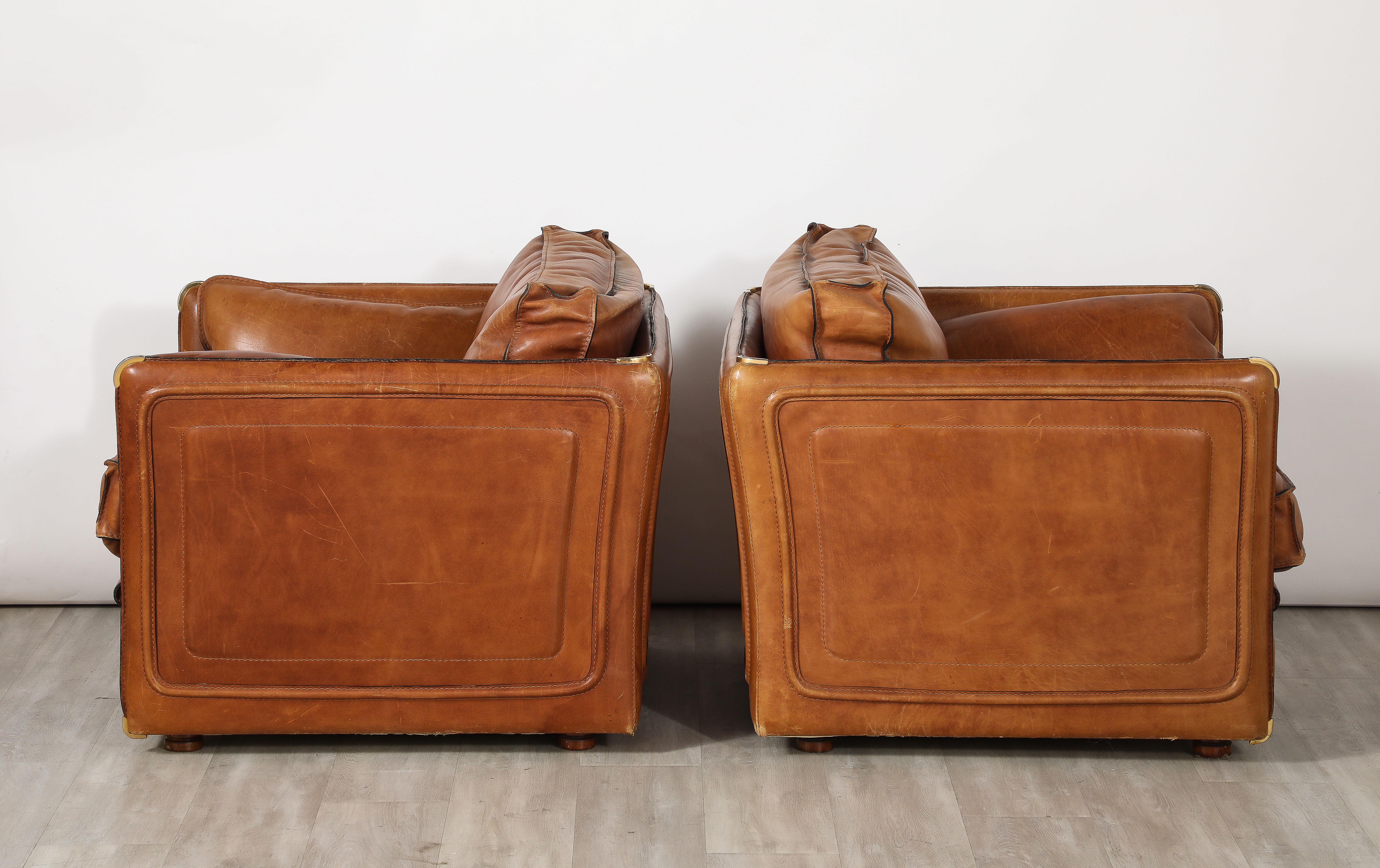 Roche Bobois Pair of Leather Lounge Chairs, circa 1970  For Sale 3