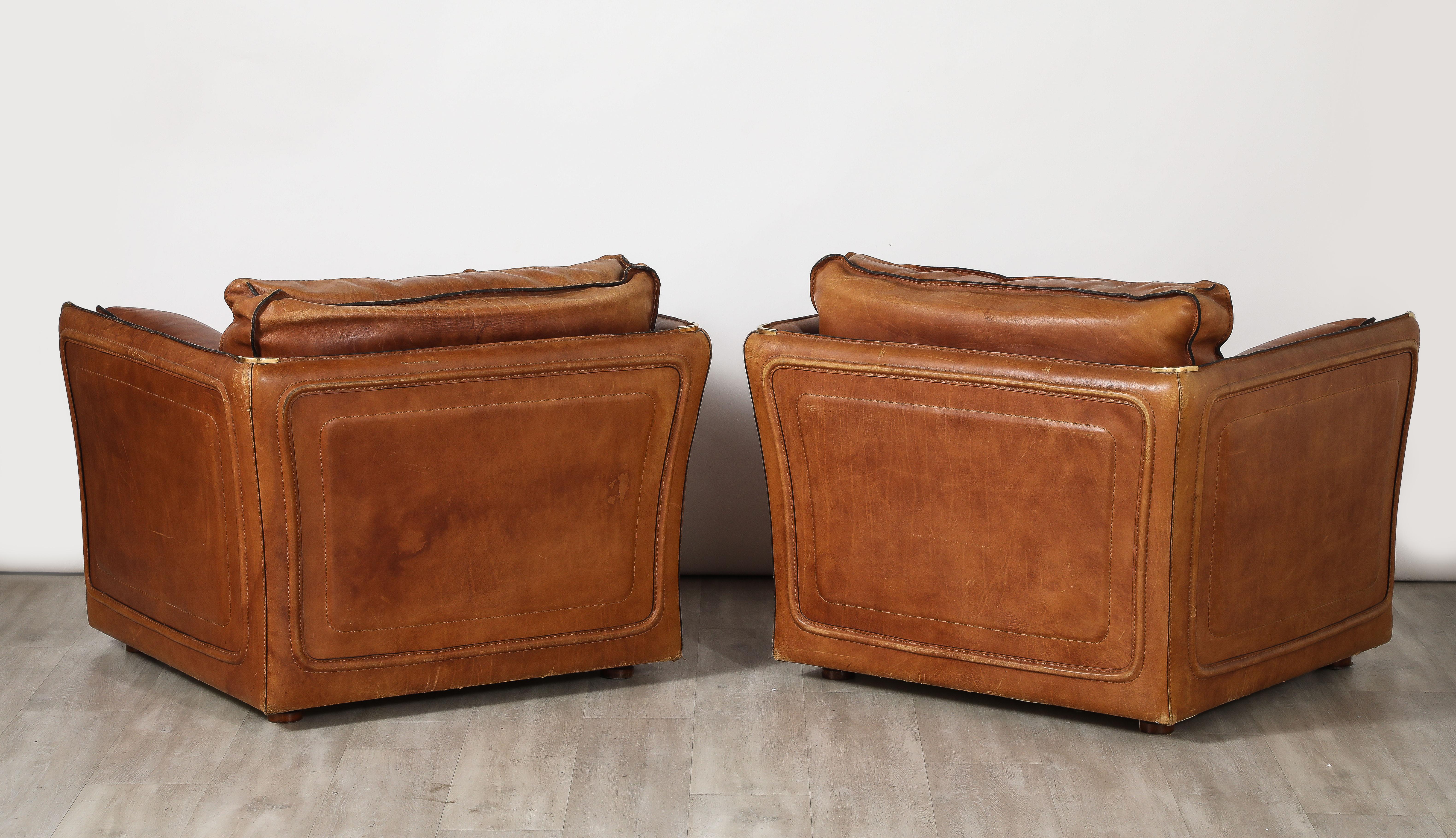 Roche Bobois Pair of Leather Lounge Chairs, circa 1970  For Sale 4