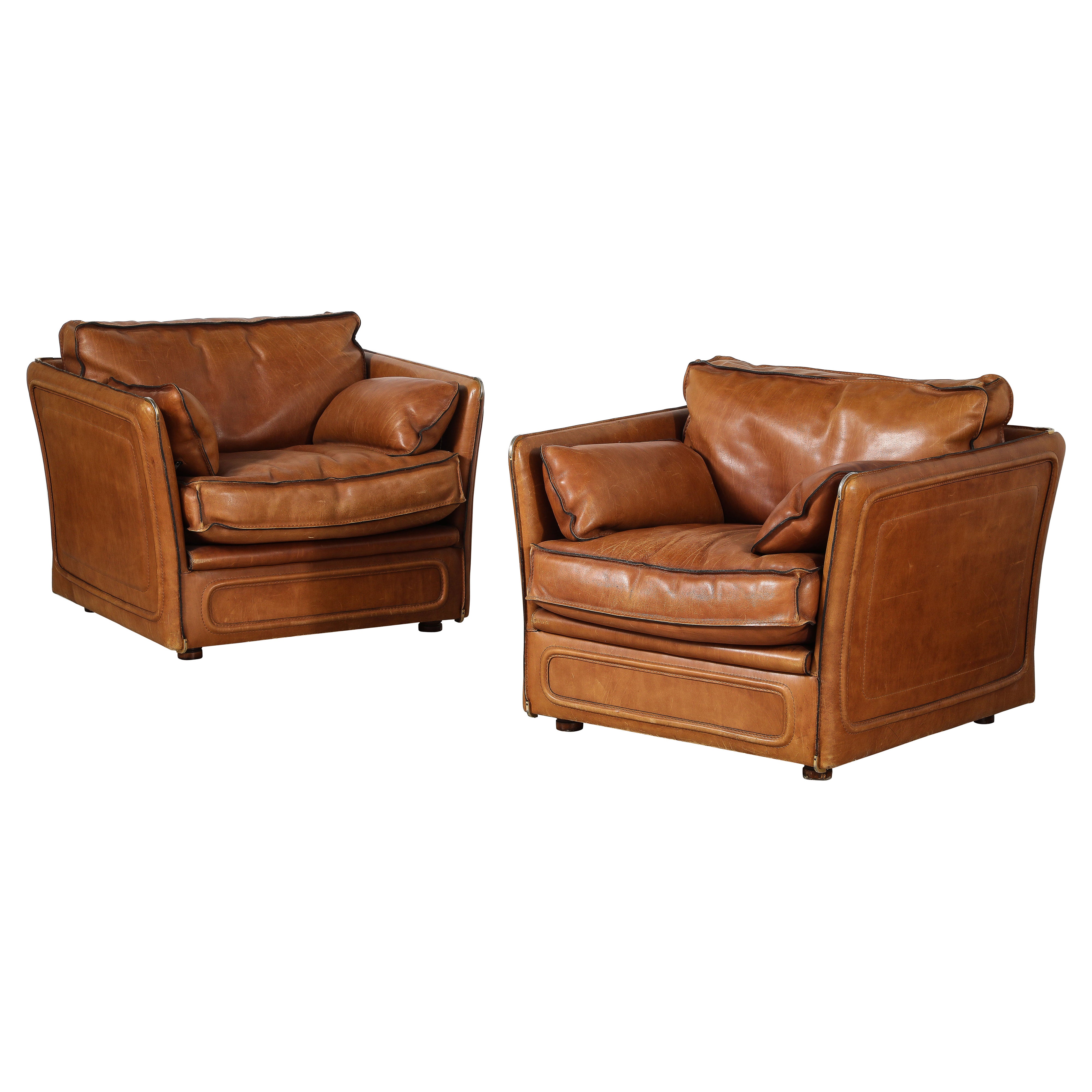 Roche Bobois Pair of Leather Lounge Chairs, circa 1970