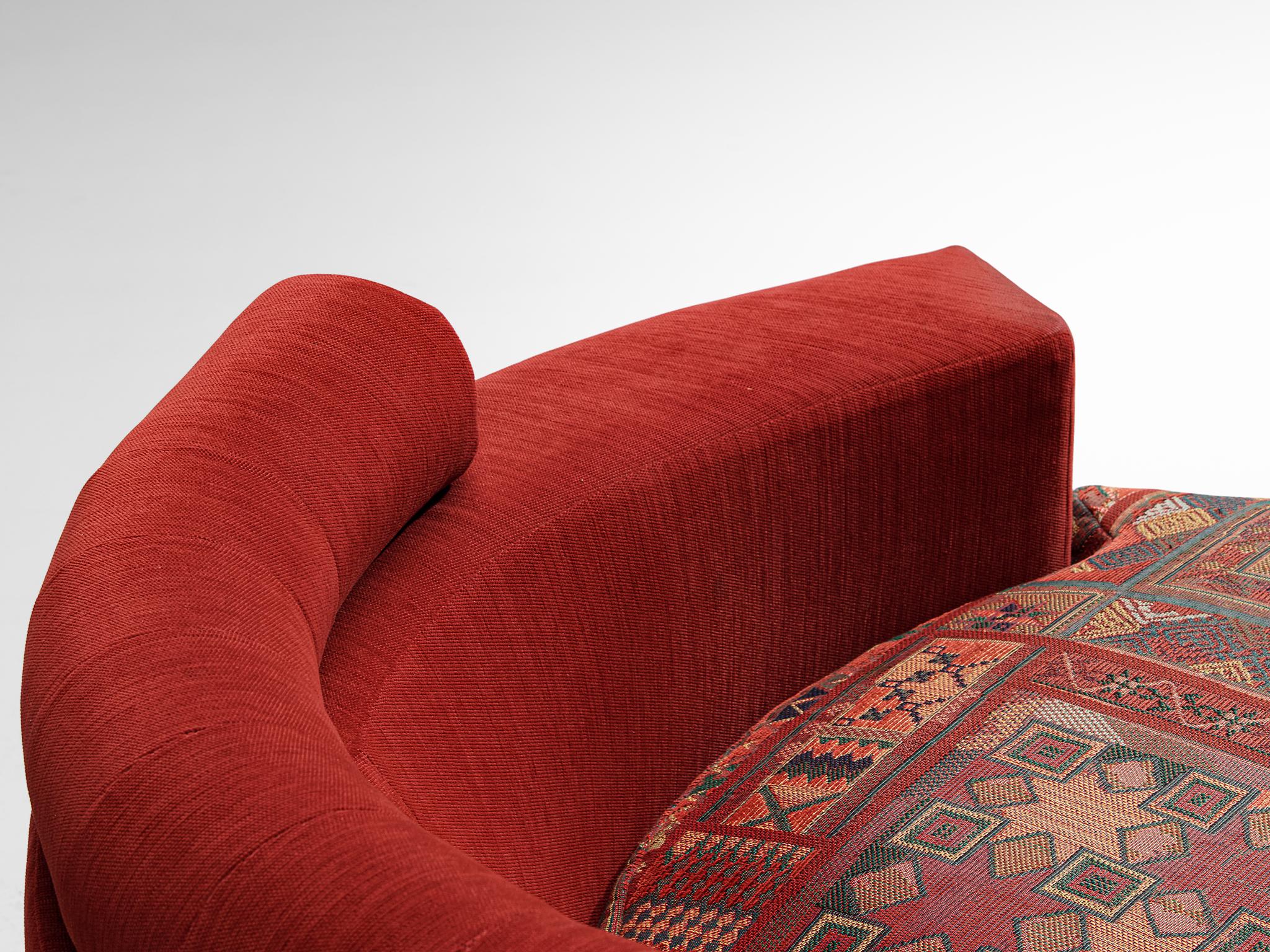 French Roche Bobois Pair of Lounge Chairs in Red and Patterned Upholstery For Sale