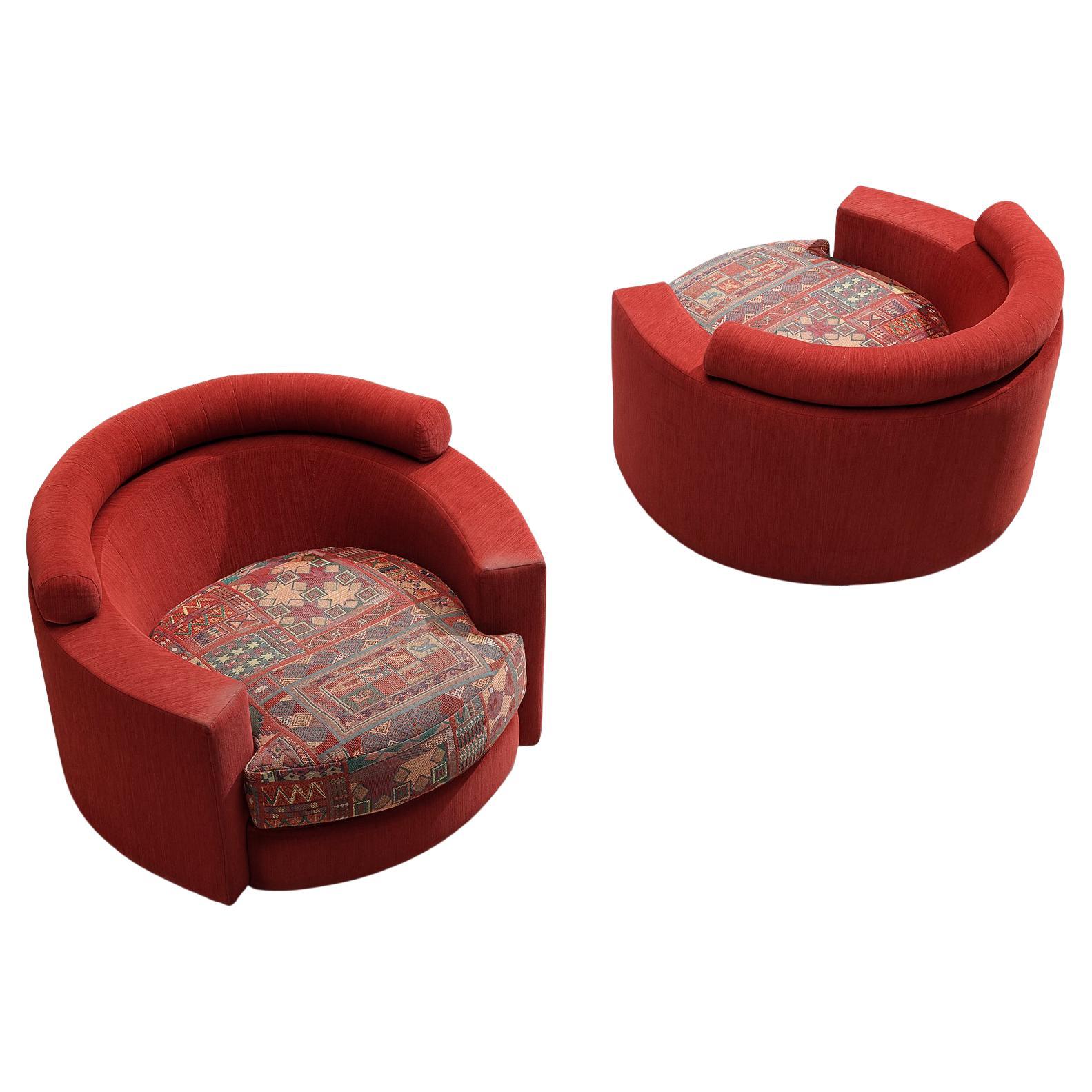 Roche Bobois Pair of Lounge Chairs in Red and Patterned Upholstery