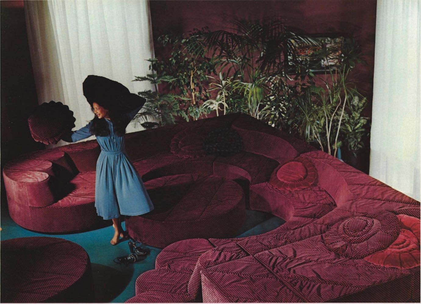Roche Bobois “Paysage” Sofa In Coral Velvet By Hans Hopfer For Roche Bobois 1974 13