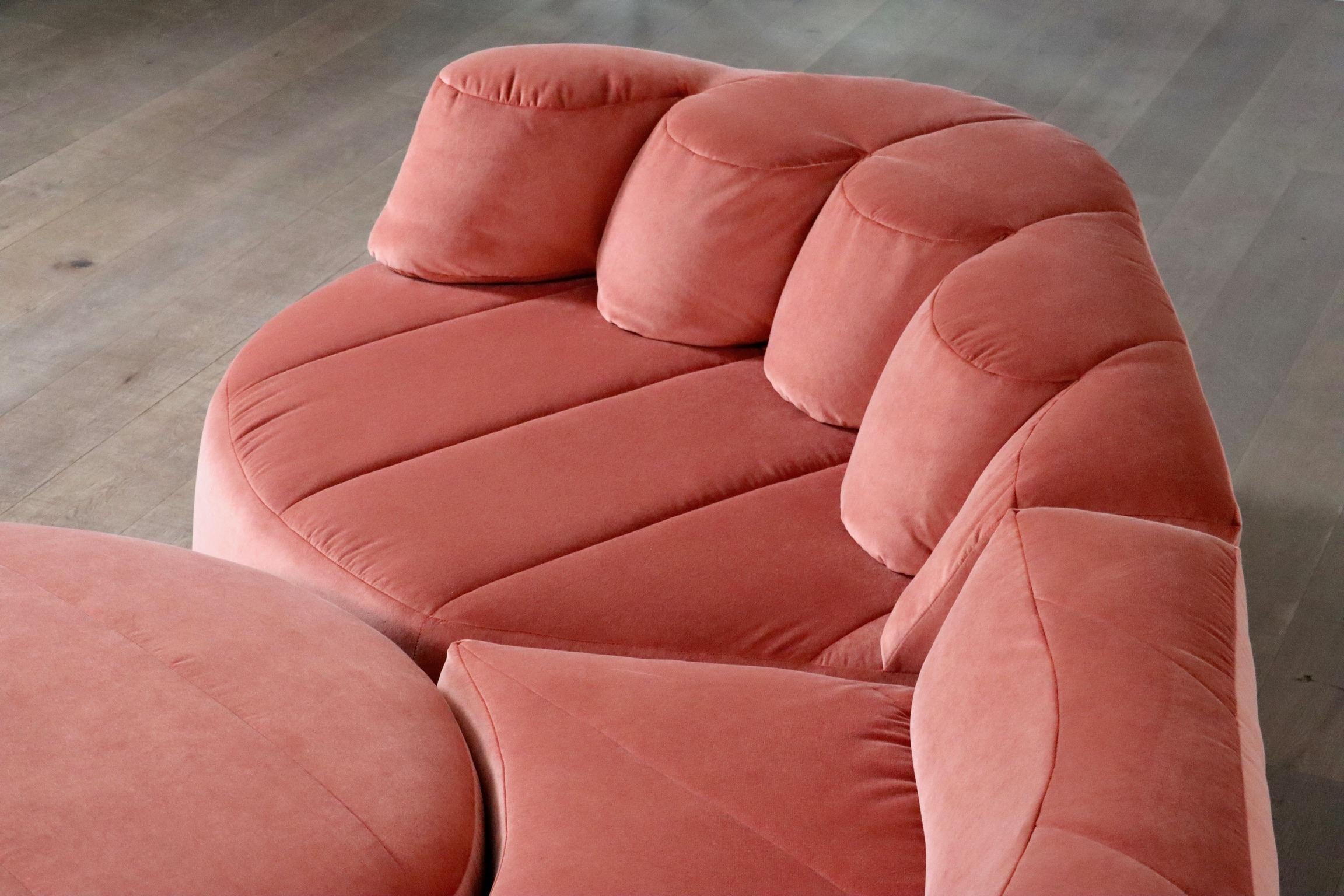 coral velvet couch