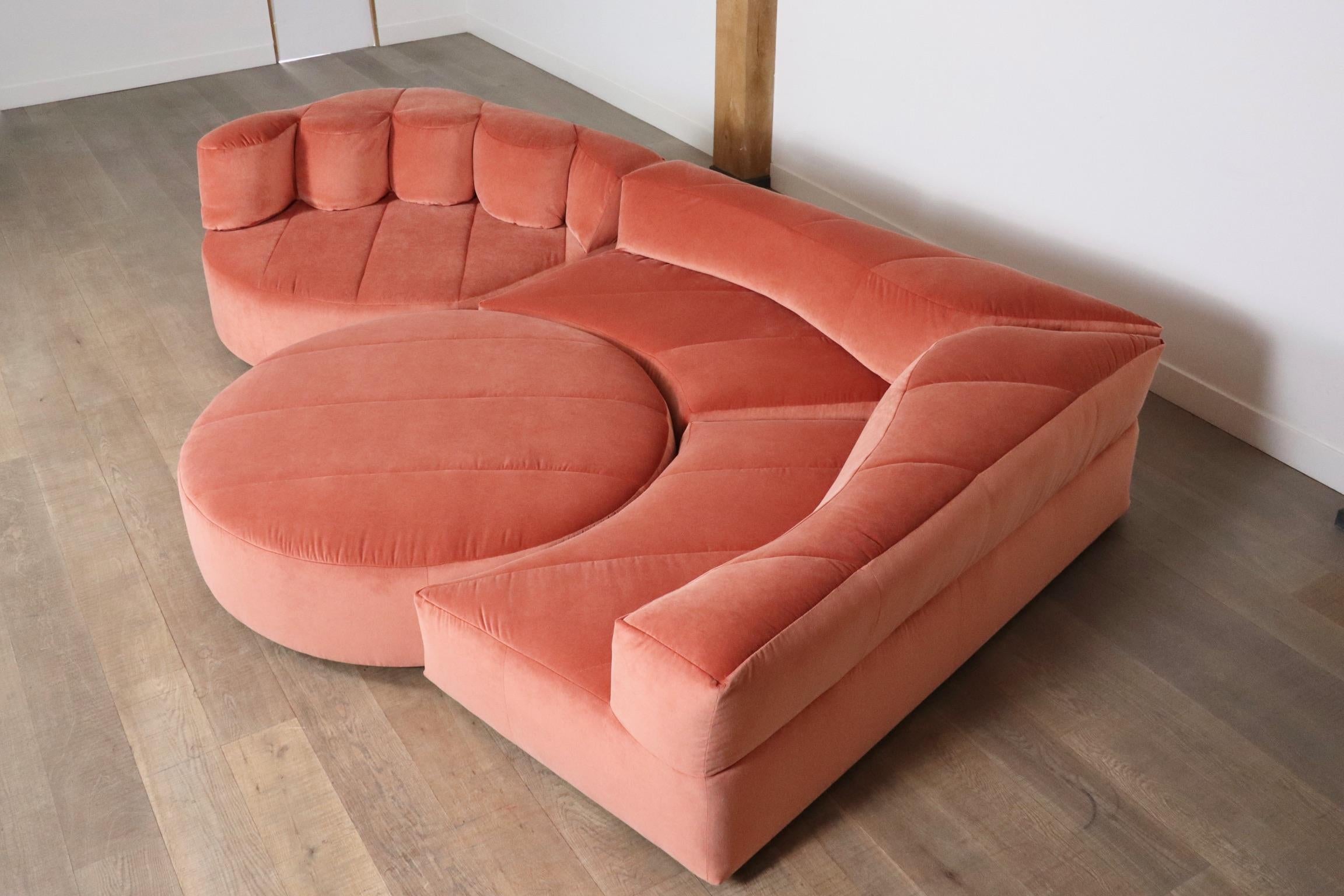 Late 20th Century Roche Bobois “Paysage” Sofa In Coral Velvet By Hans Hopfer For Roche Bobois 1974