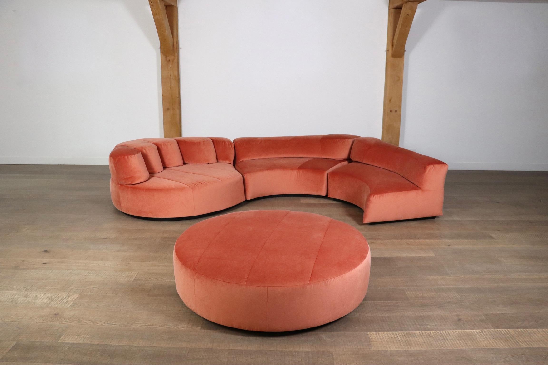 Roche Bobois “Paysage” Sofa In Coral Velvet By Hans Hopfer For Roche Bobois 1974 1