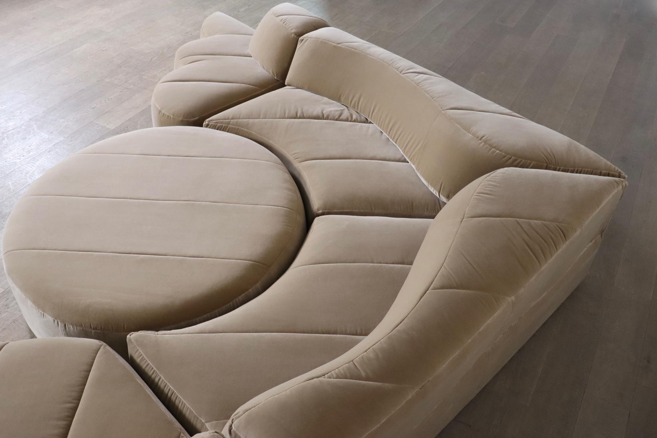 Velvet Roche Bobois “Paysage” sofa landscape in beige velvet by Hans Hopfer, 1974 For Sale