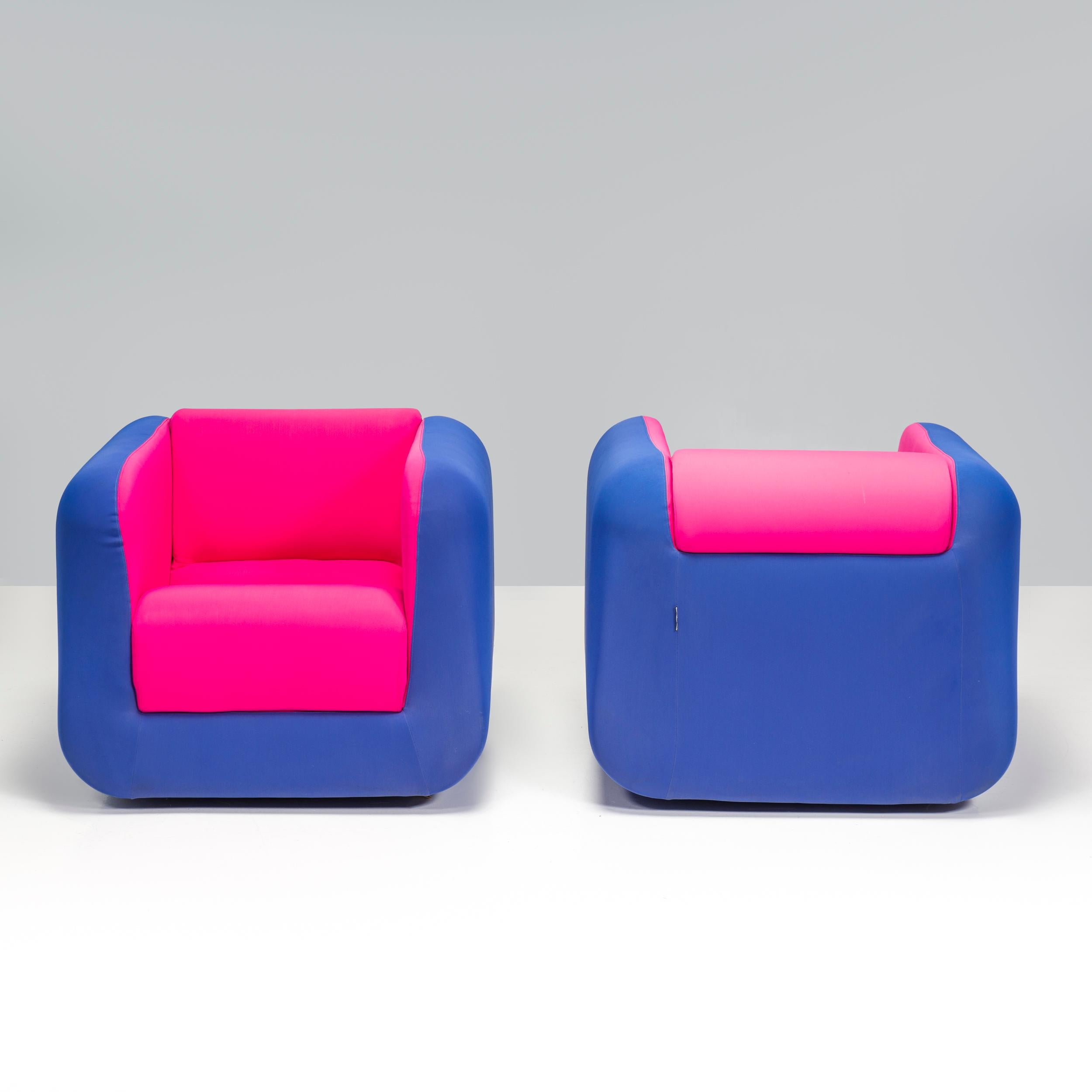 French Roche Bobois Pink & Blue Cube Armchairs, Set of 2 For Sale