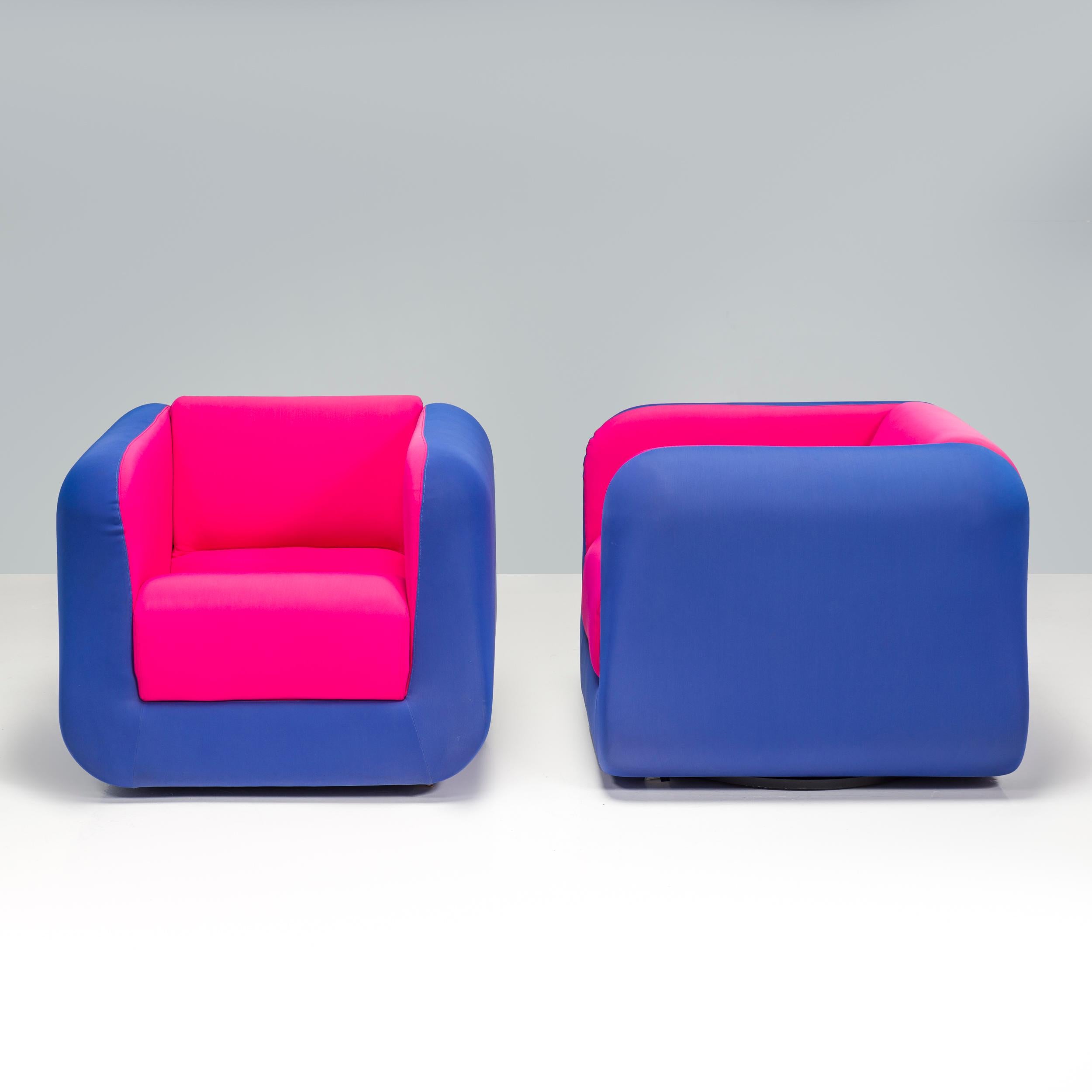 Roche Bobois Pink & Blue Cube Armchairs, Set of 2 In Good Condition In London, GB
