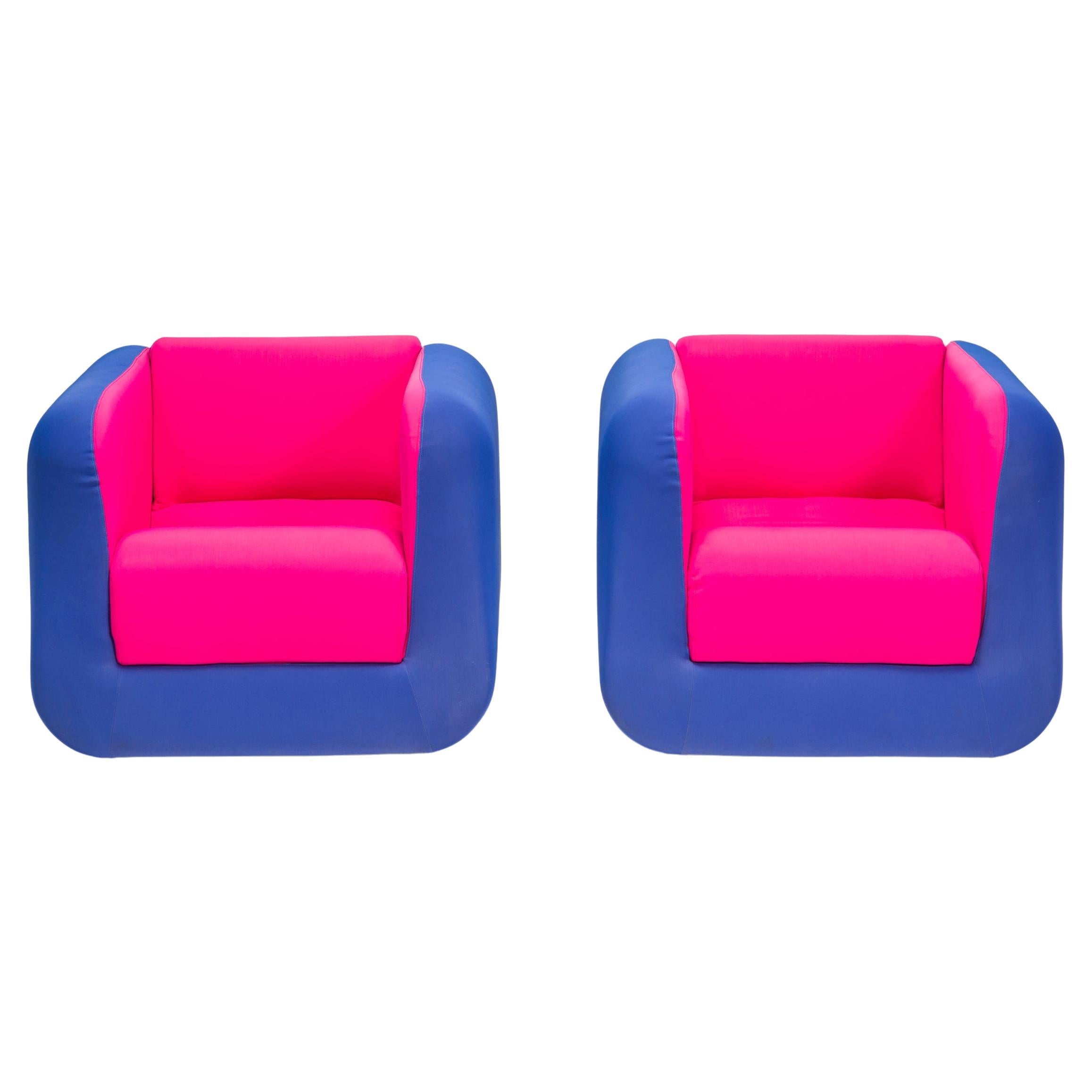 Roche Bobois Pink & Blue Cube Armchairs, Set of 2