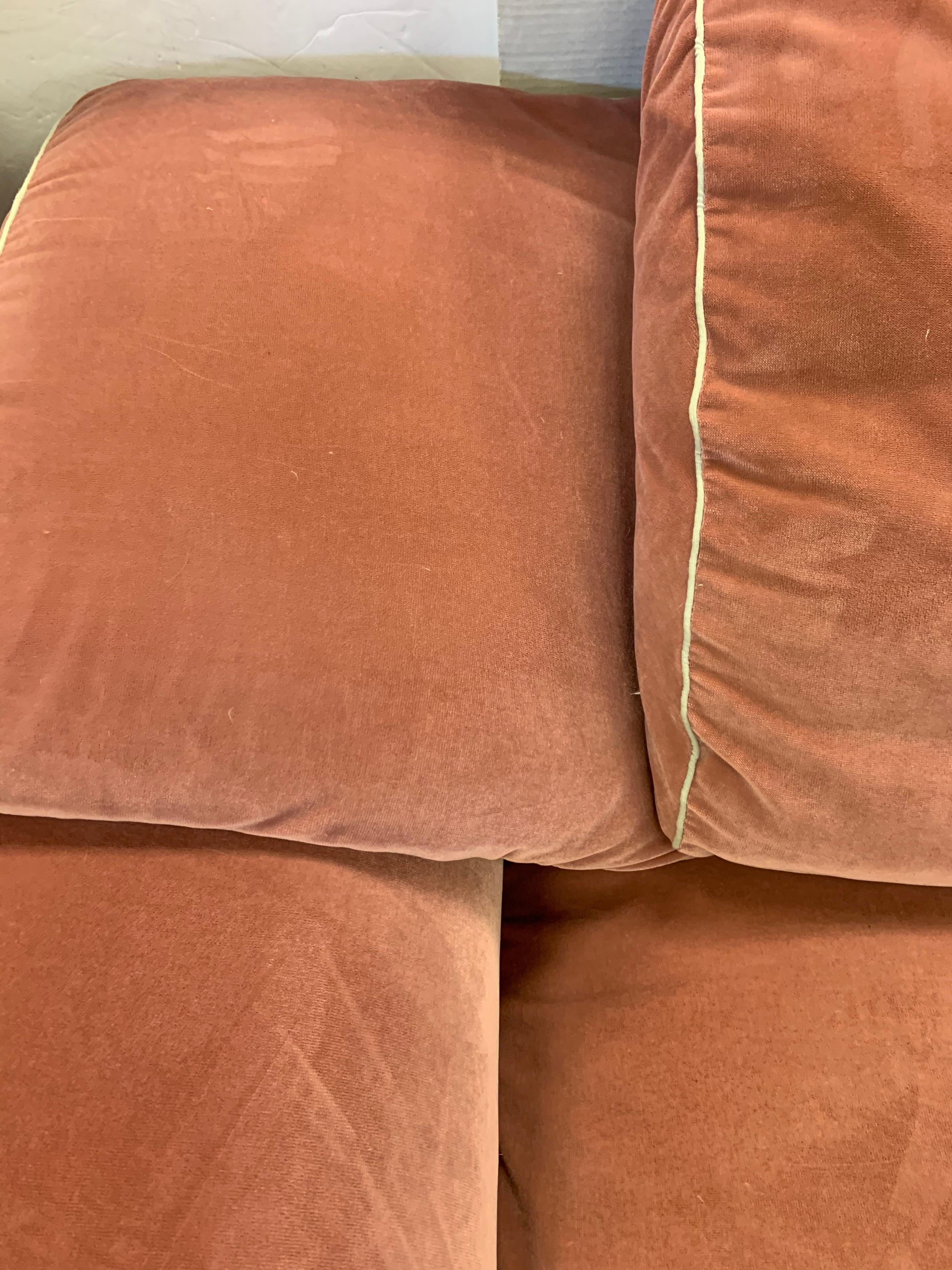 Roche Bobois Pink Velvet Sofa In Good Condition In West Hartford, CT