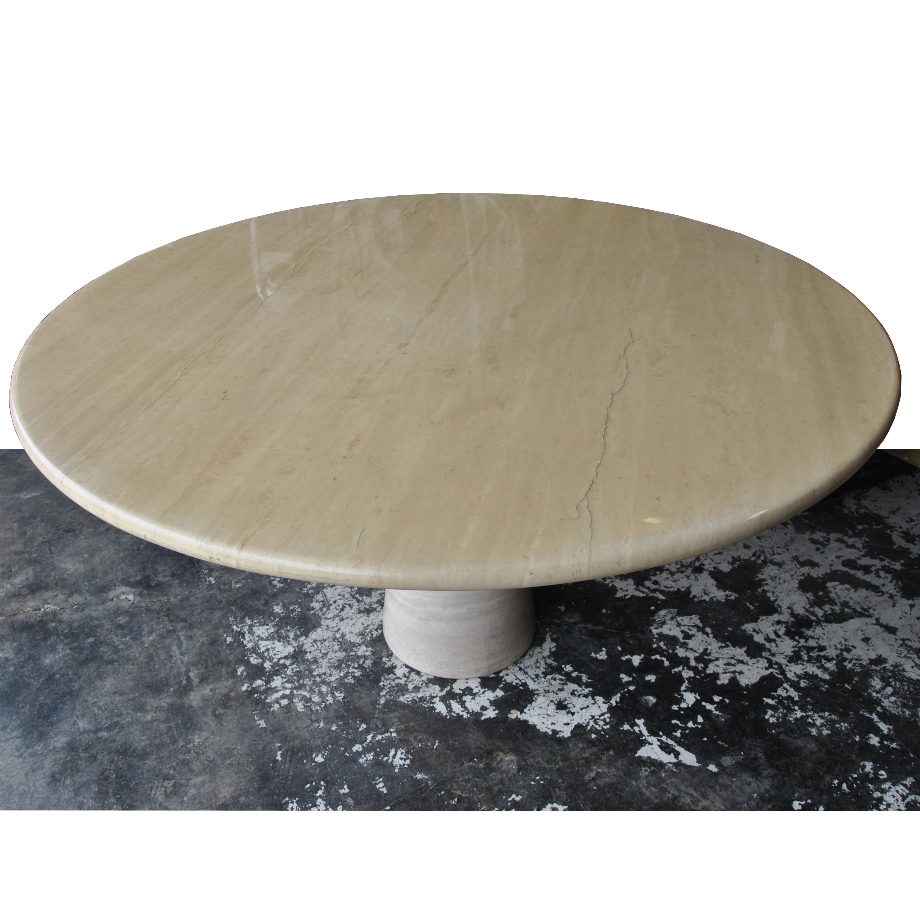 French Roche Bobois Polished Travertine Dining Table
