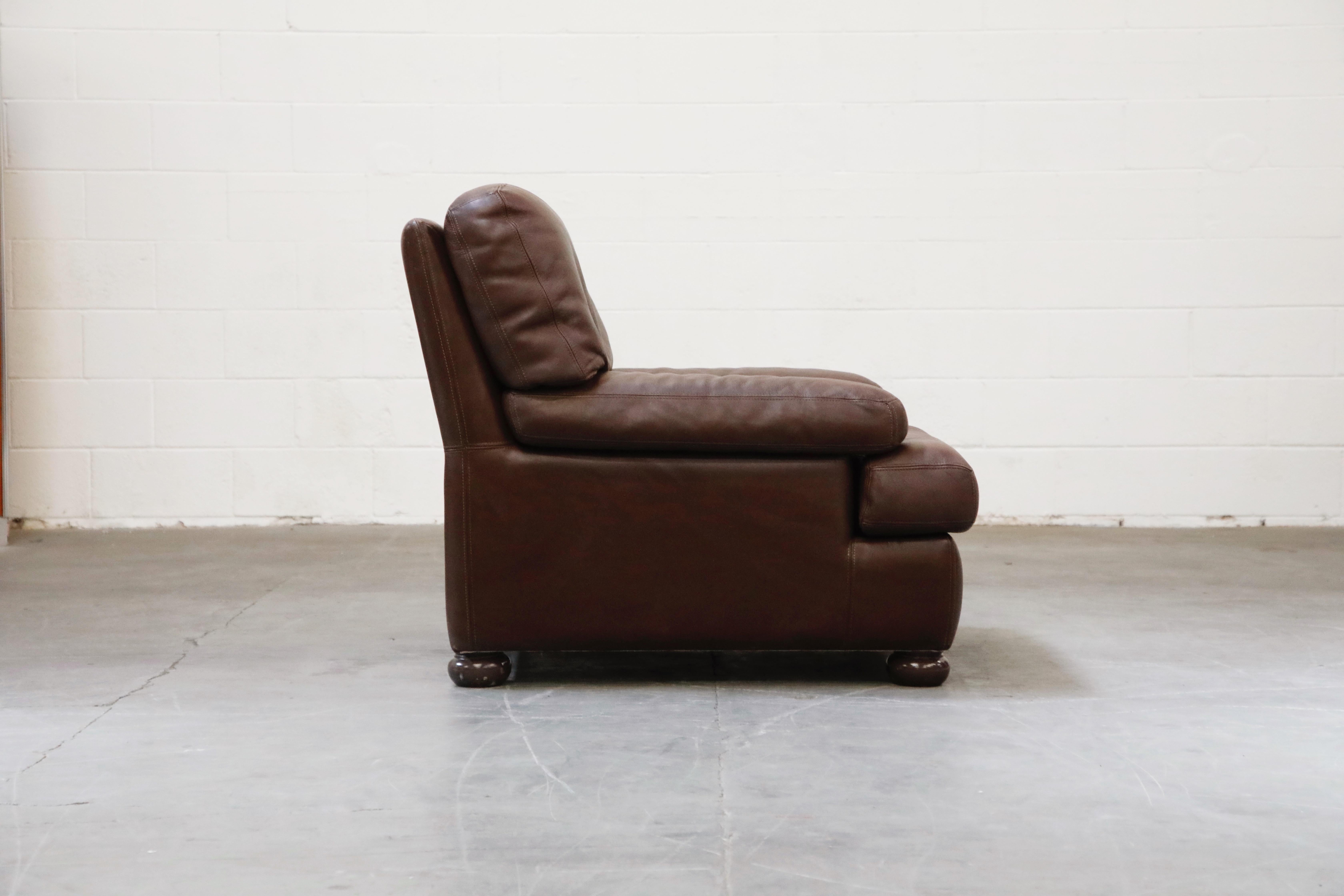 Roche Bobois Postmodern Leather Loveseat and Pair of Club Chairs, France 1980s 3