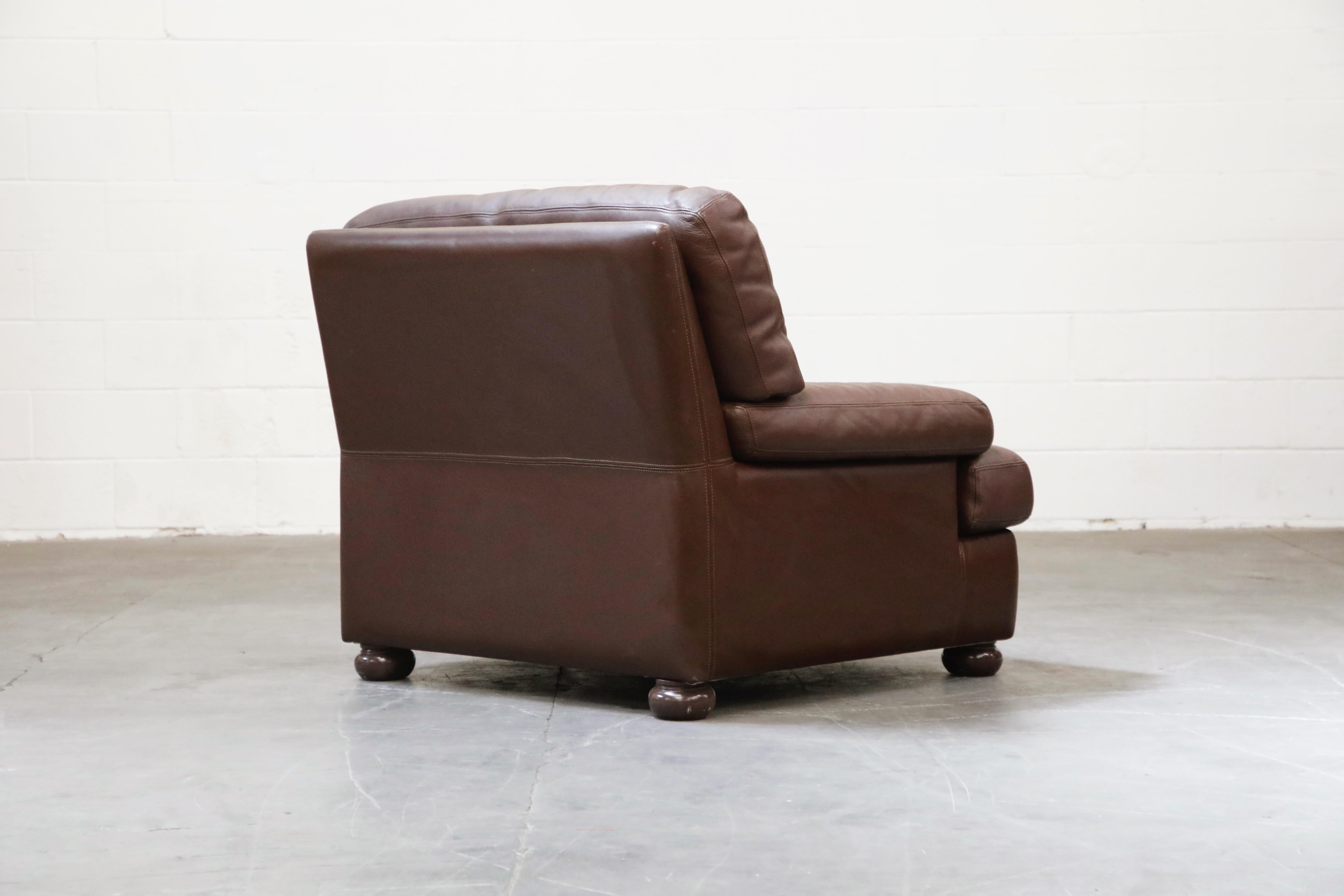 Roche Bobois Postmodern Leather Loveseat and Pair of Club Chairs, France 1980s 4