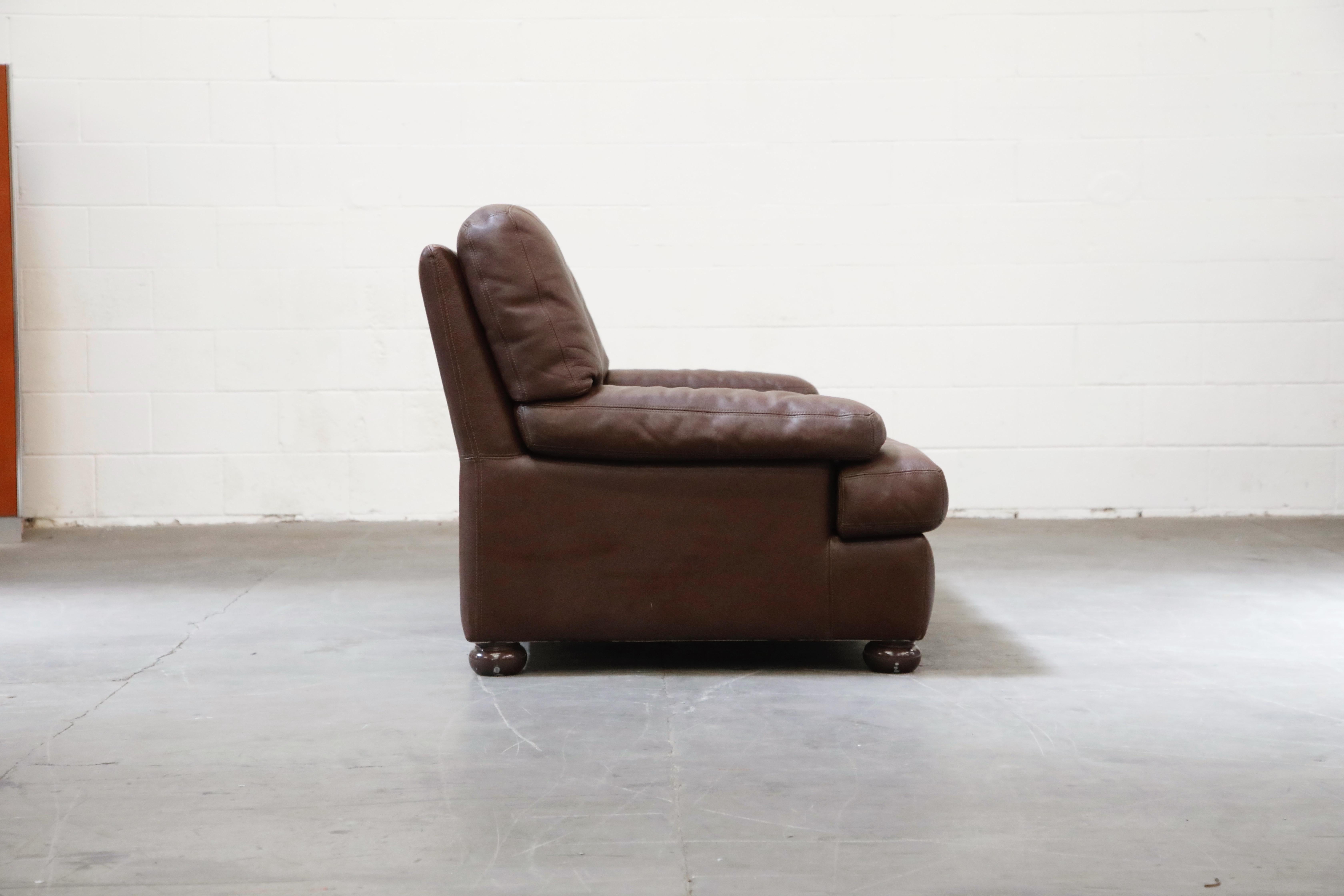 French Roche Bobois Postmodern Leather Loveseat and Pair of Club Chairs, France 1980s