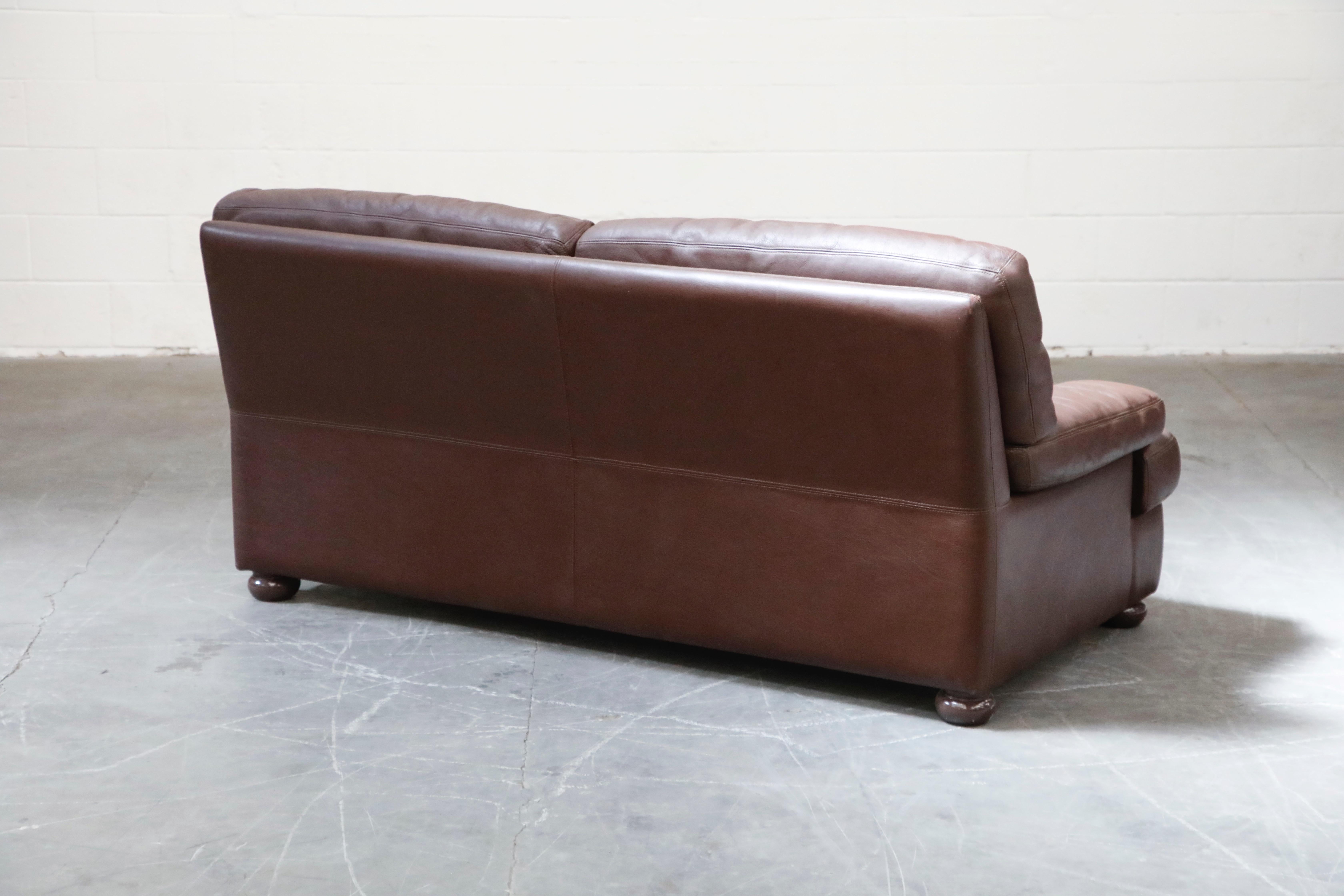 Roche Bobois Postmodern Leather Loveseat and Pair of Club Chairs, France 1980s In Good Condition In Los Angeles, CA