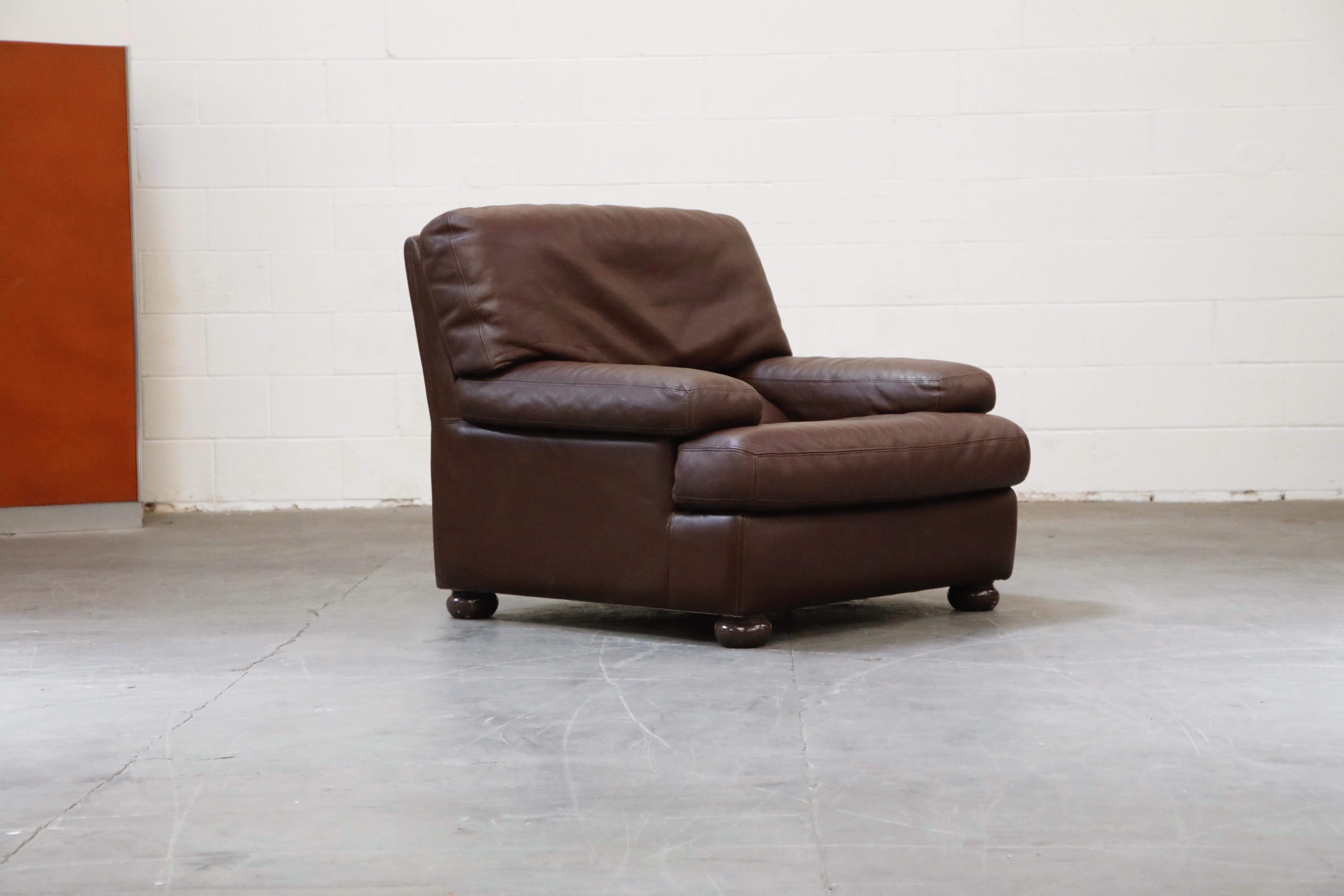 Roche Bobois Postmodern Leather Loveseat and Pair of Club Chairs, France 1980s 1