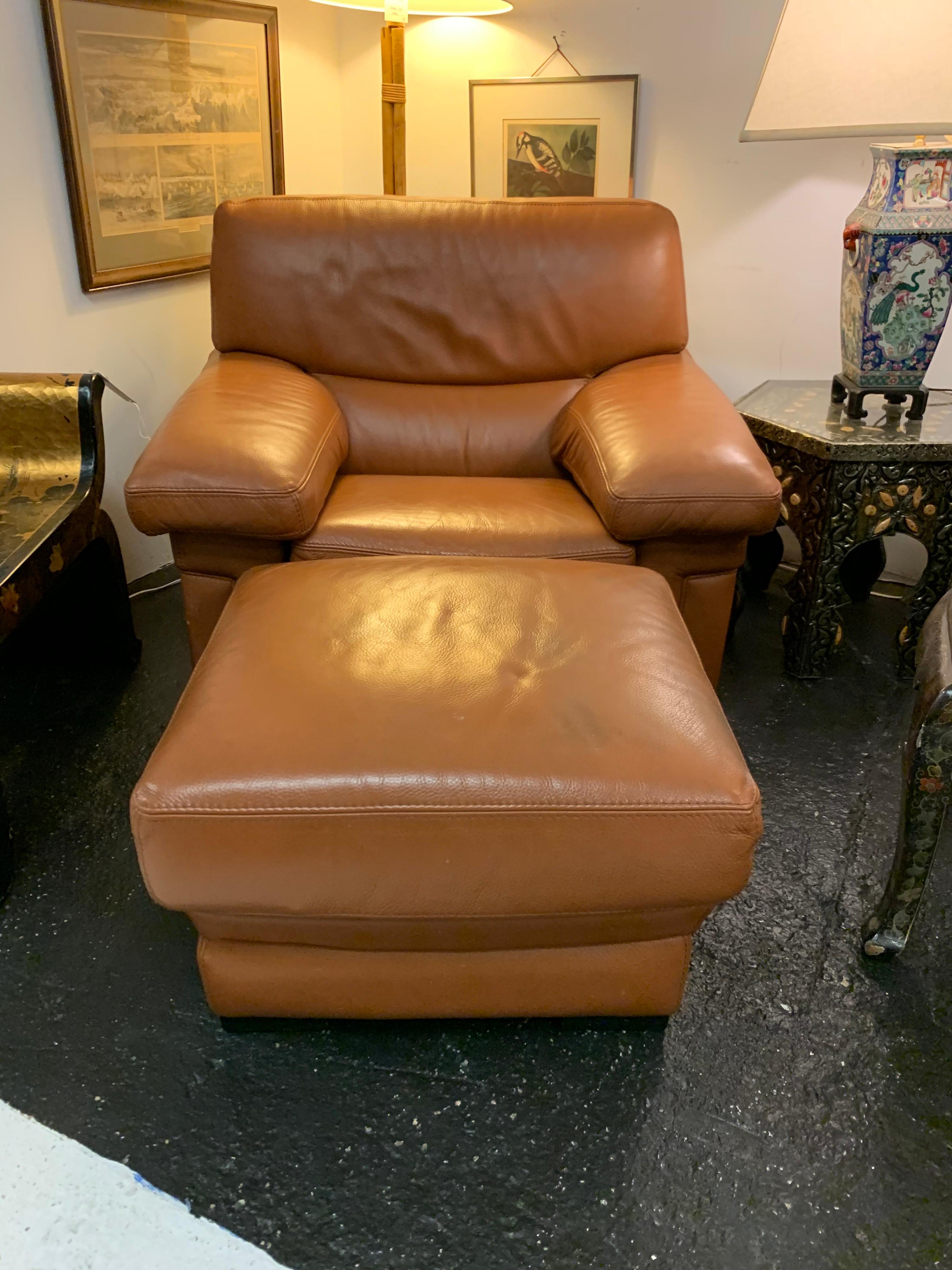oversized leather chair and ottoman