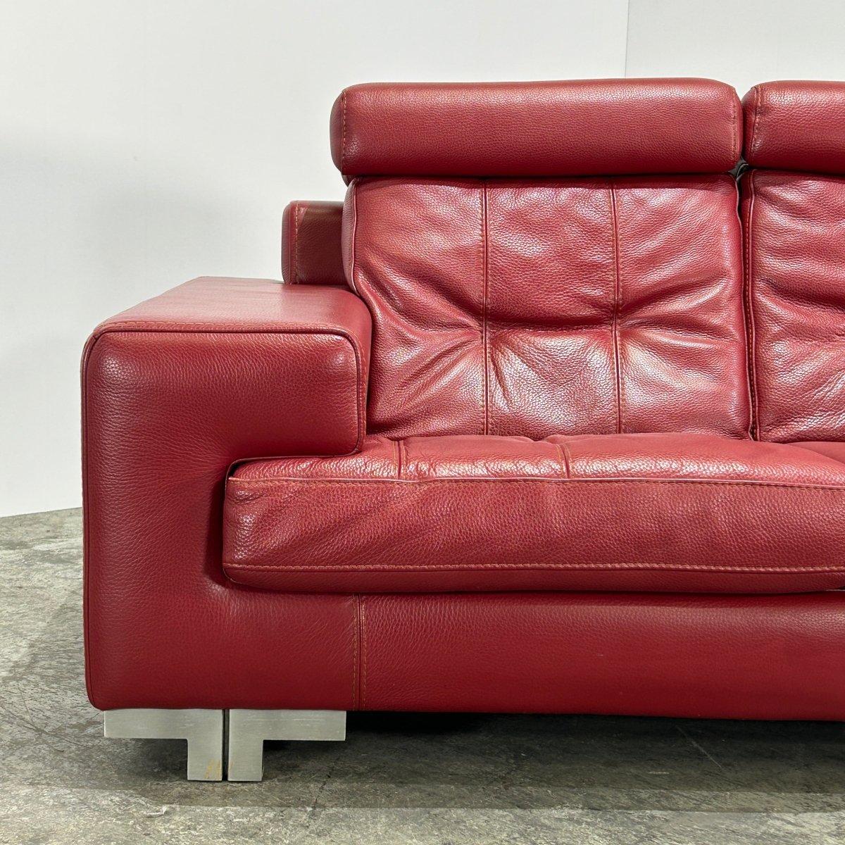 Roche Bobois Sofá de dos plazas de cuero rojo en venta 3