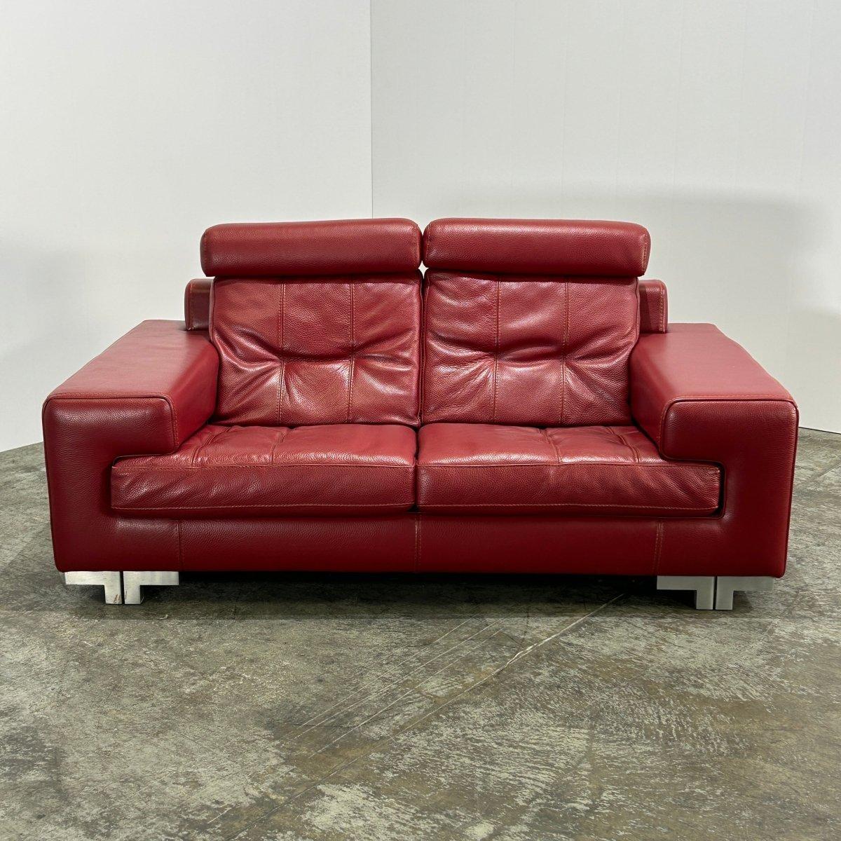 Roche Bobois Sofá de dos plazas de cuero rojo en venta 4
