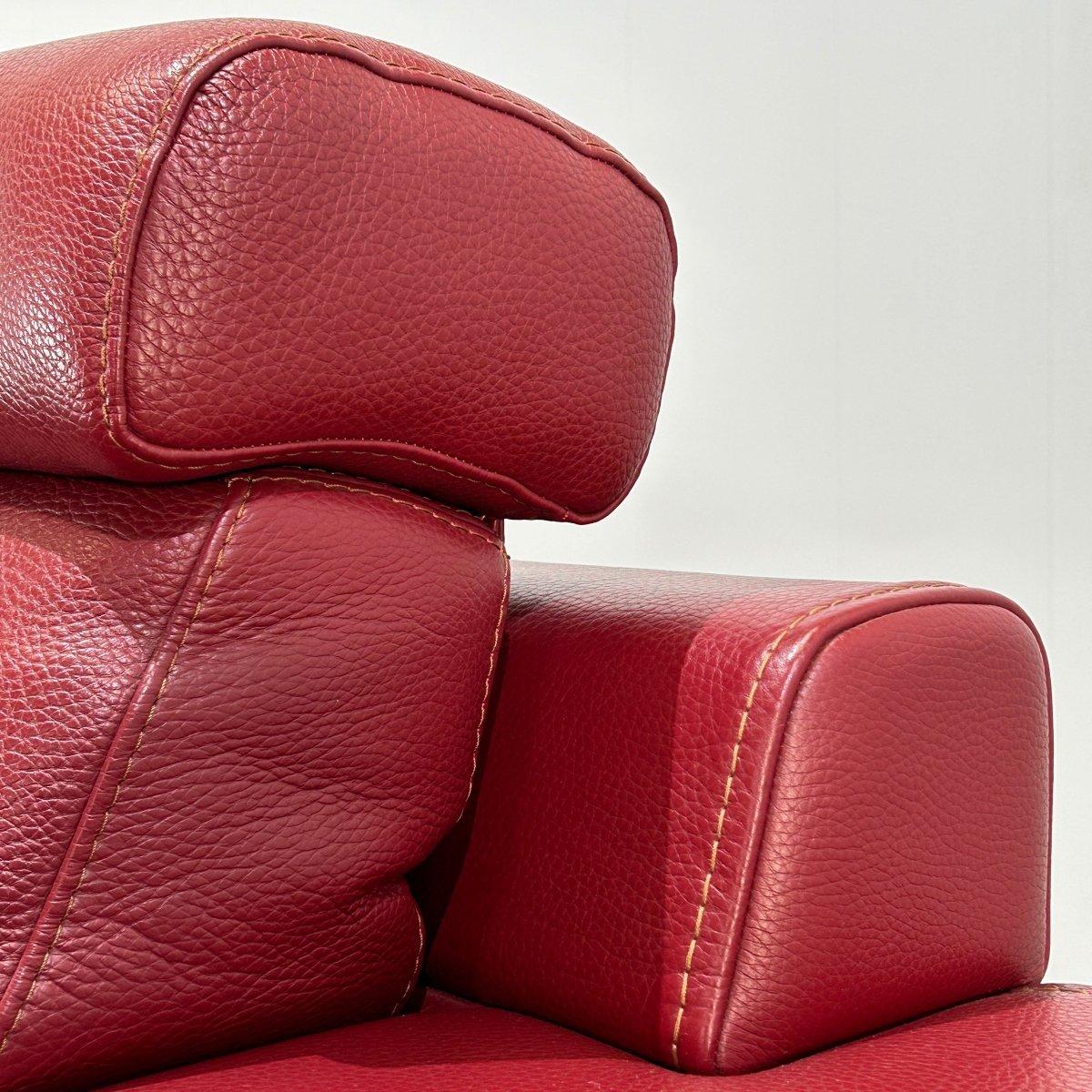 Roche Bobois Sofá de dos plazas de cuero rojo en venta 5