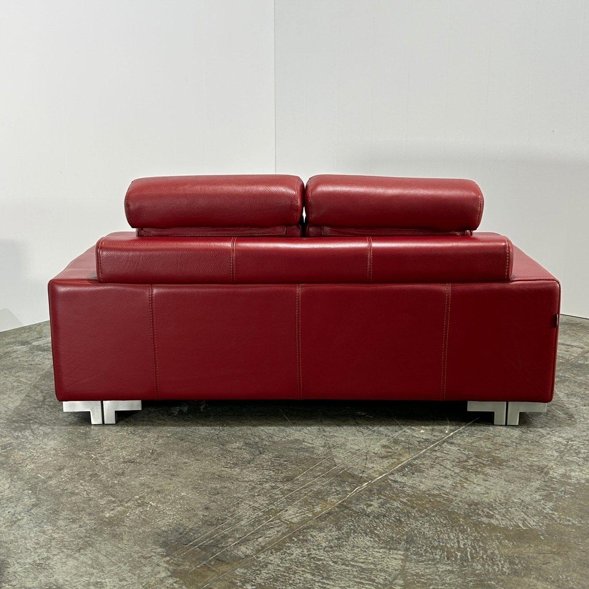 Roche Bobois Sofá de dos plazas de cuero rojo en venta 6