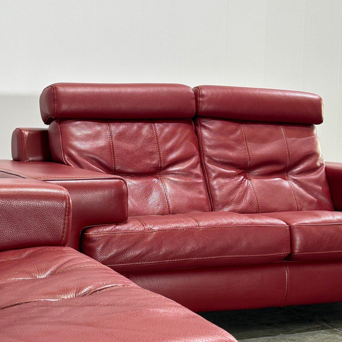 Roche Bobois Sofá de dos plazas de cuero rojo Moderno en venta