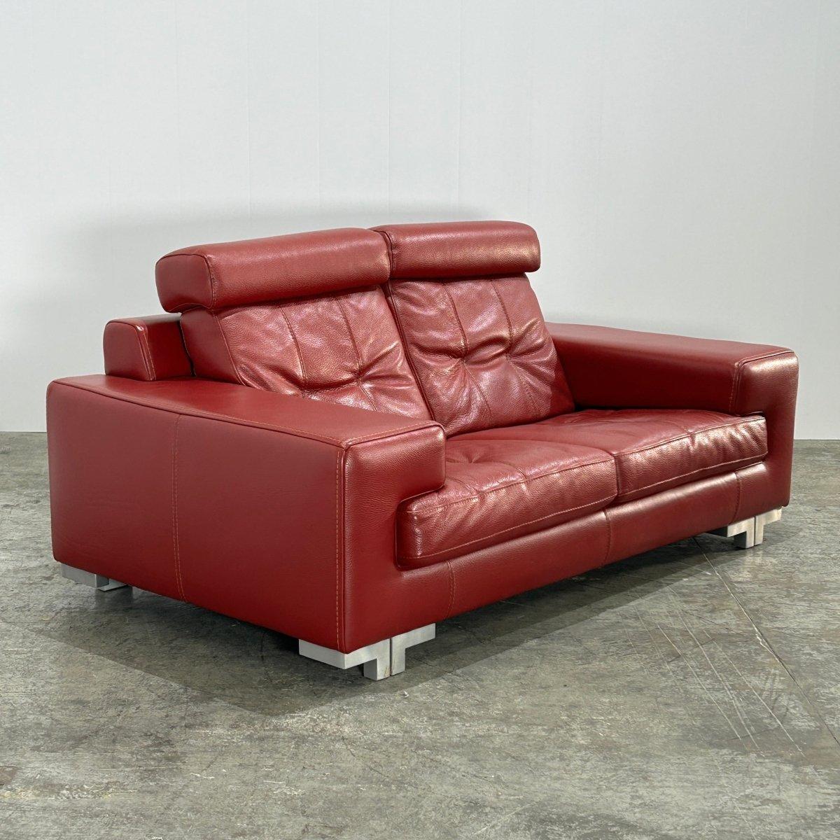 Roche Bobois Sofá de dos plazas de cuero rojo en venta 1