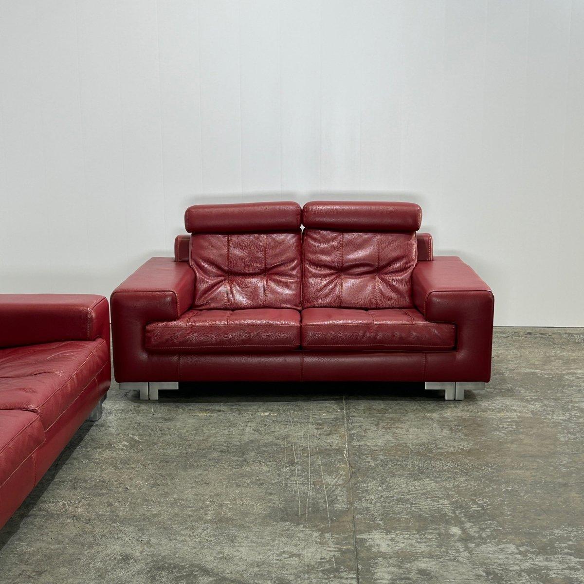 Roche Bobois Sofá de dos plazas de cuero rojo en venta 2