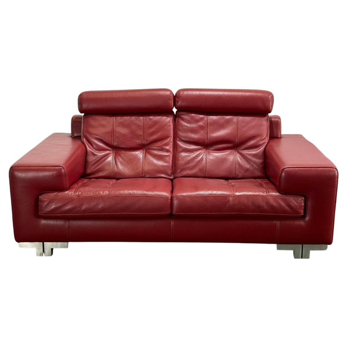 Roche Bobois Red Leather Two Seater Sofa