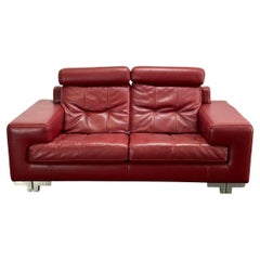 Roche Bobois Sofá de dos plazas de cuero rojo