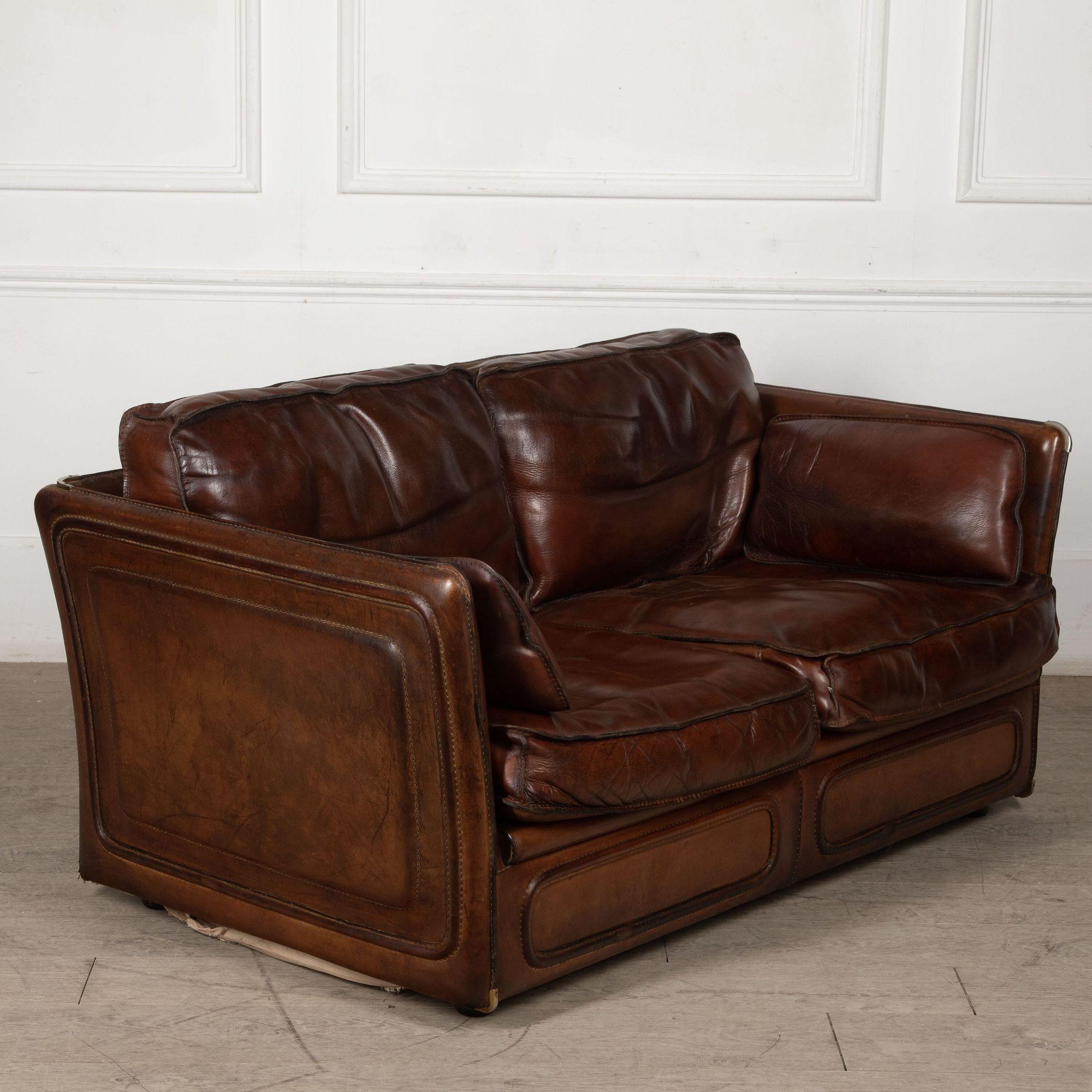 Roche Bobois Saddle Leather Sofa After Hermes In Good Condition For Sale In Gloucestershire, GB