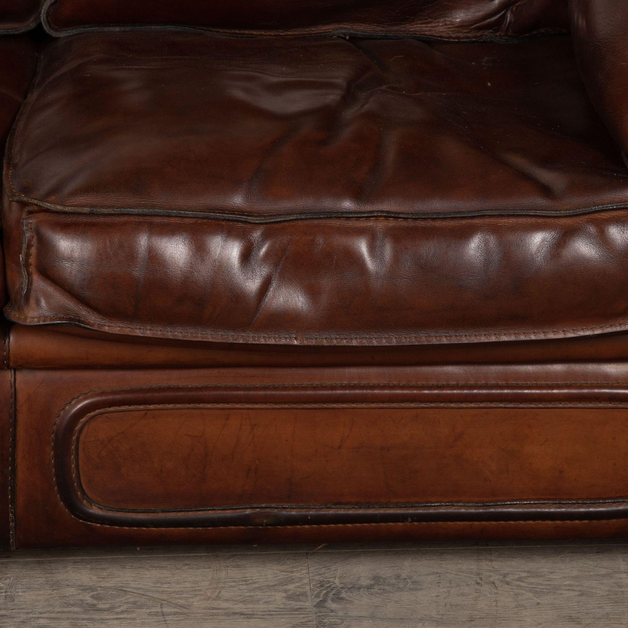 20th Century Roche Bobois Saddle Leather Sofa After Hermes For Sale