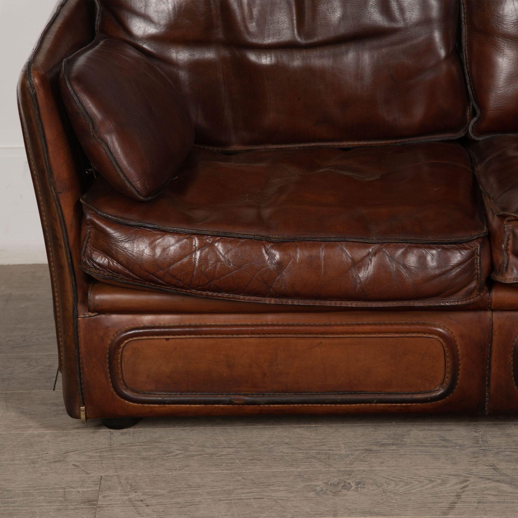 Roche Bobois Saddle Leather Sofa After Hermes For Sale 1