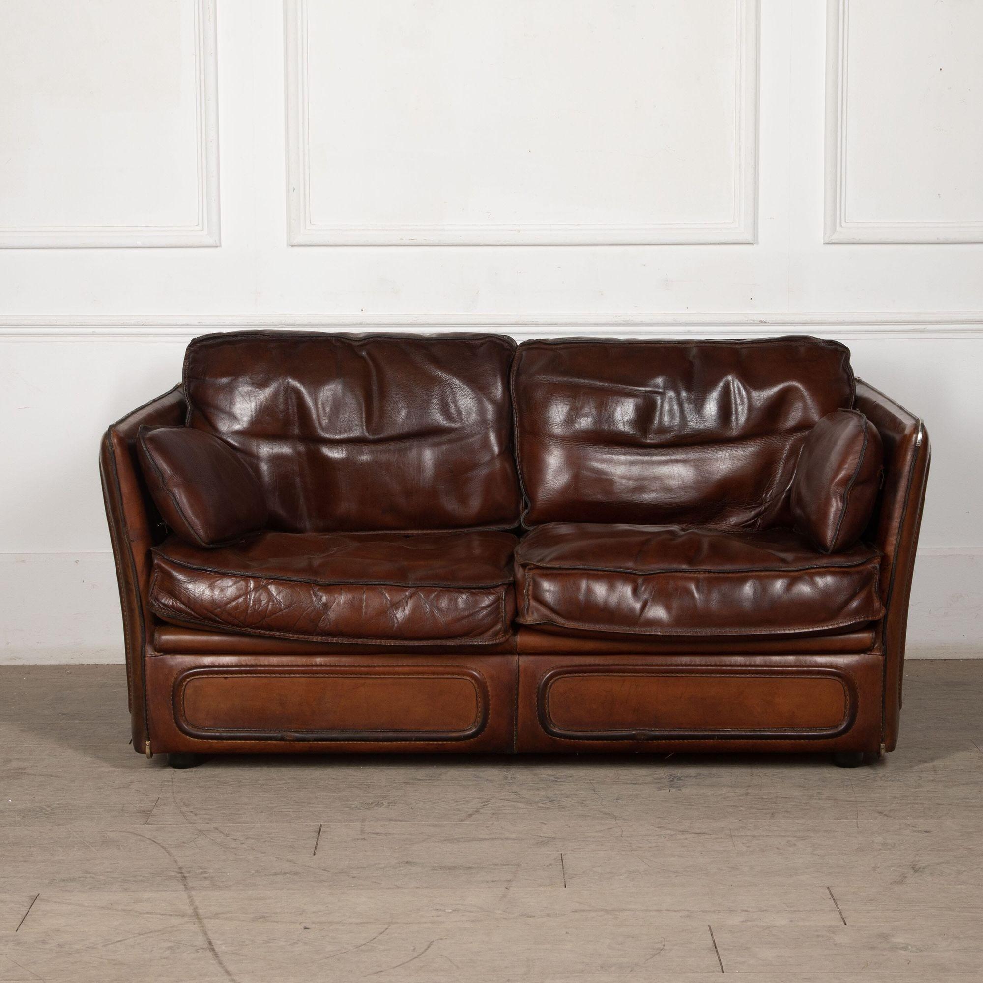 Roche Bobois Saddle Leather Sofa After Hermes For Sale 2