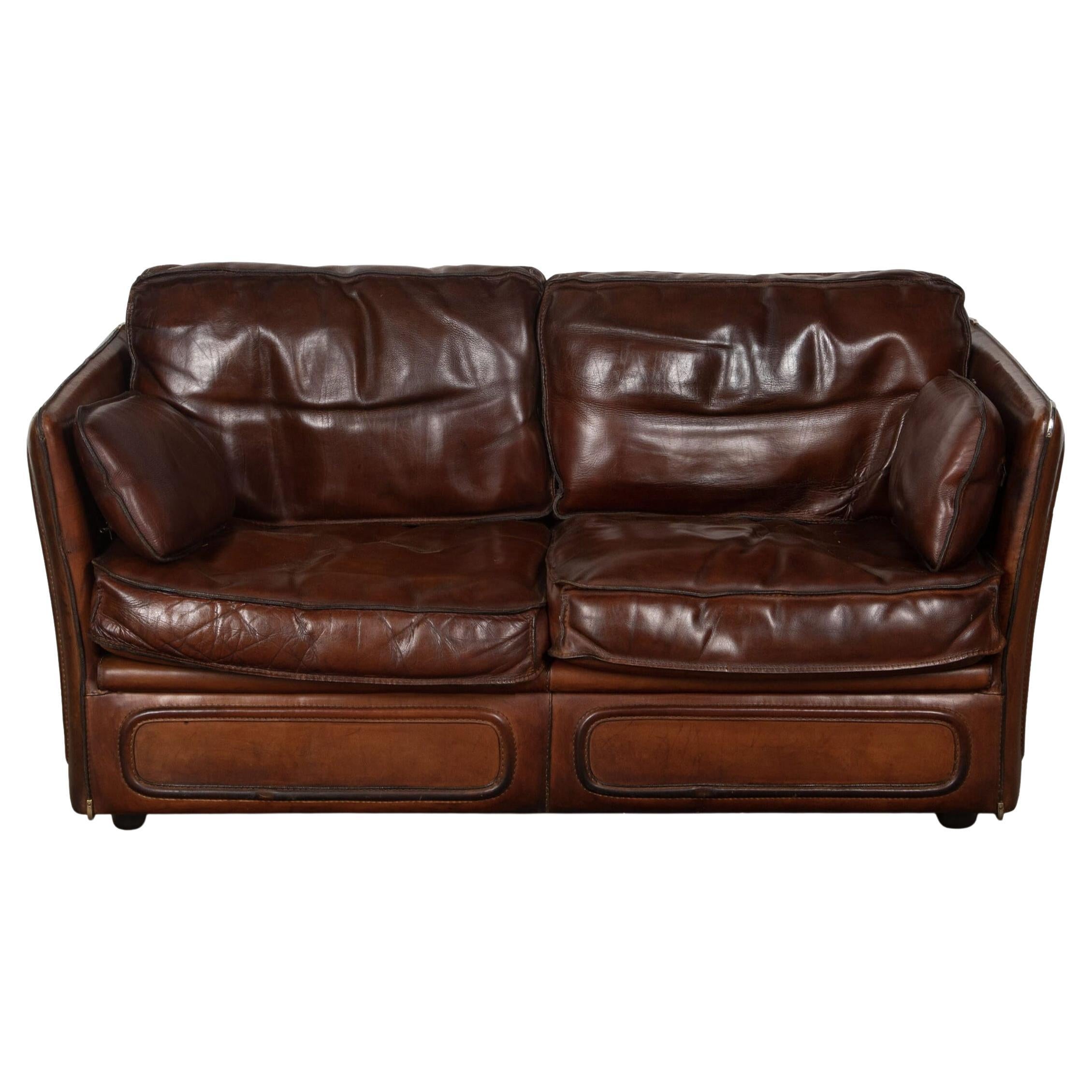Roche Bobois Saddle Leather Sofa After Hermes For Sale