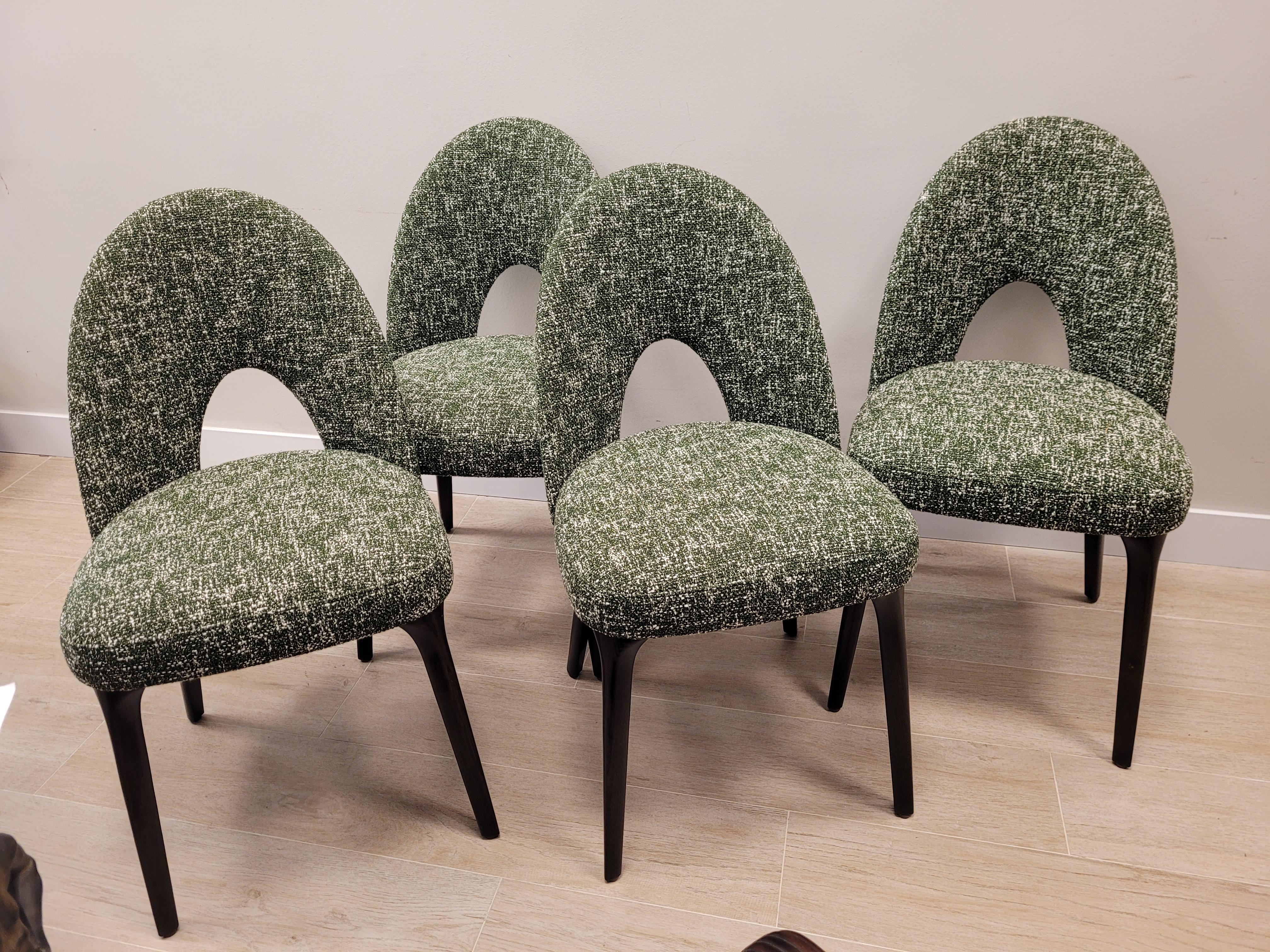Mid-Century Modern Roche Bobois Set of 4 Green Chairs, France