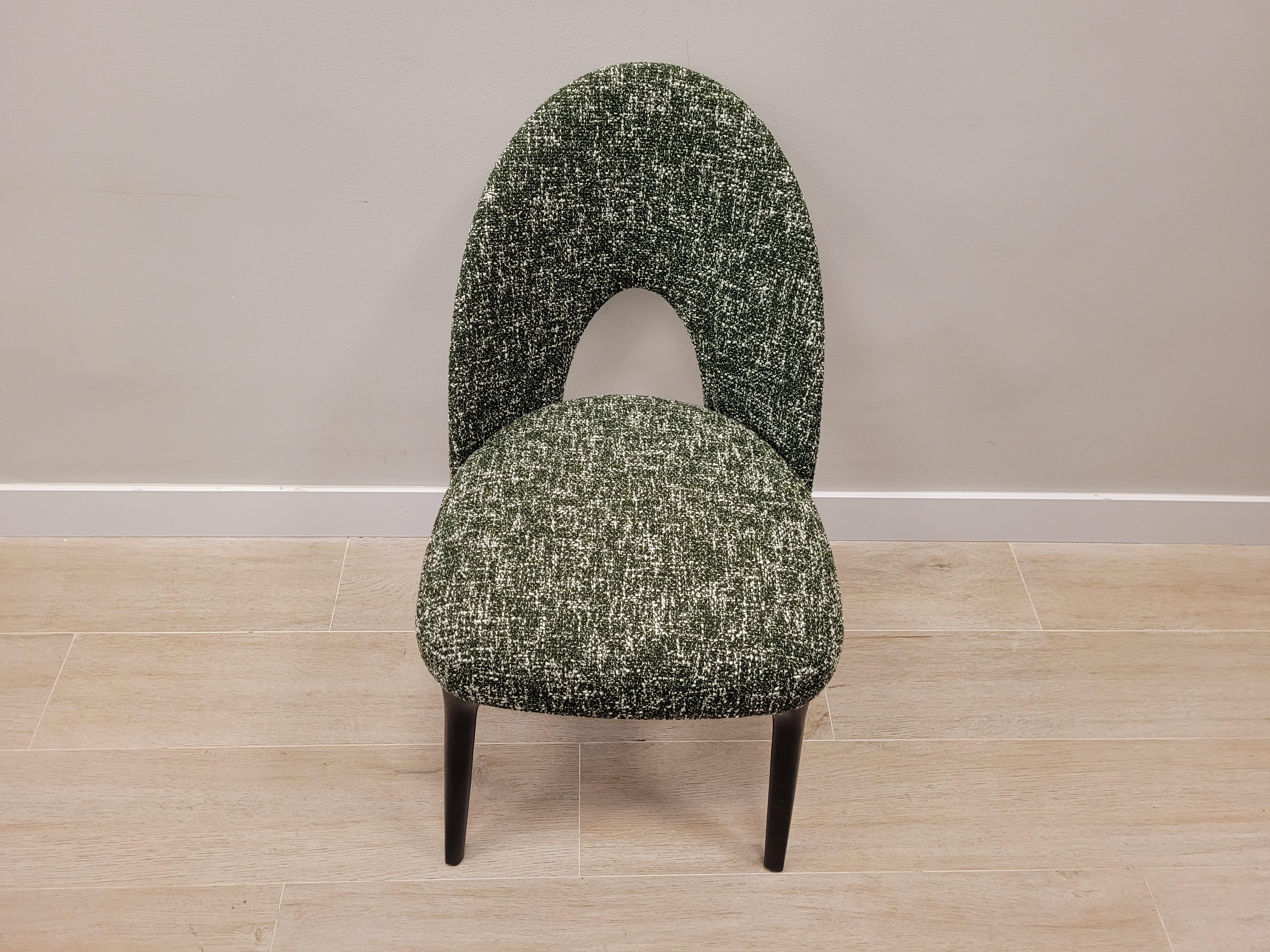 Fabric Roche Bobois Set of 4 Green Chairs, France