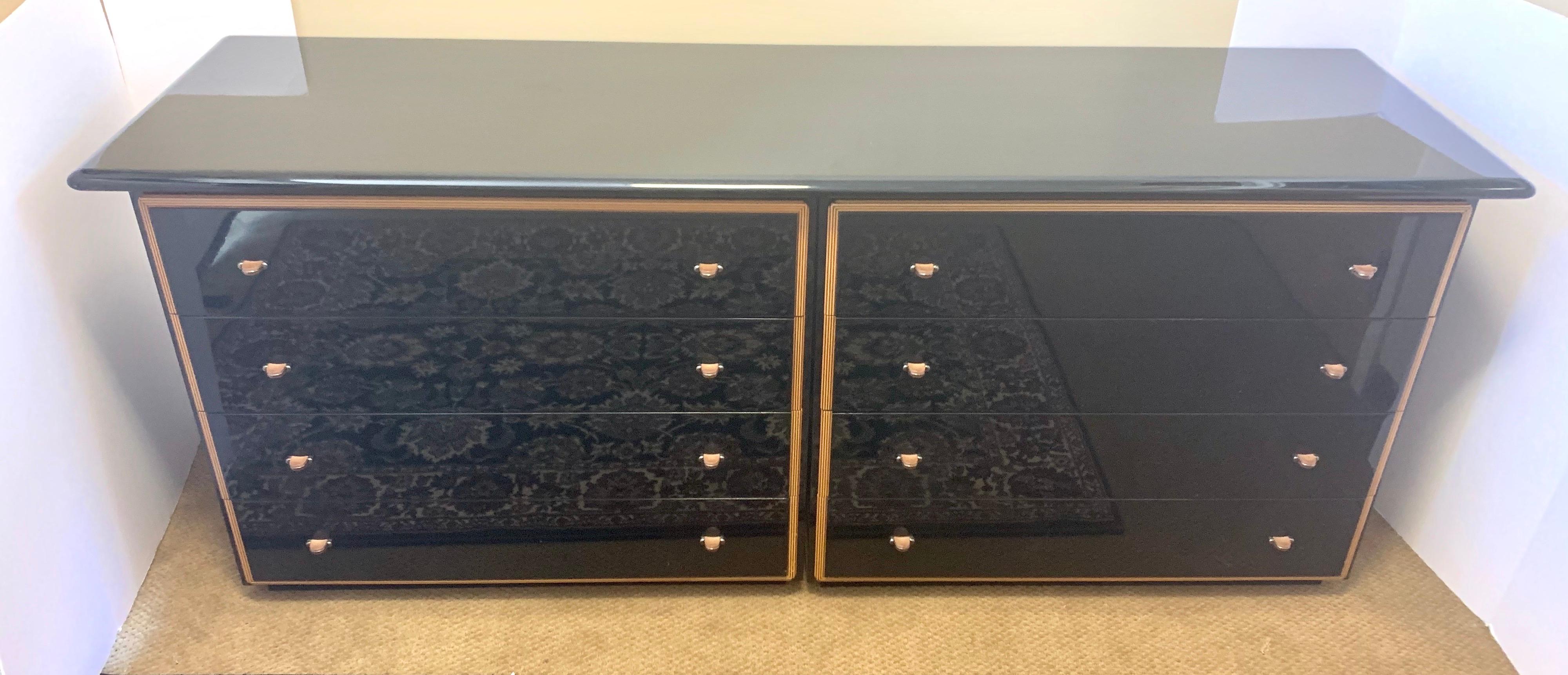 Italian Roche Bobois Signed Black Lacquered Dresser Chest Credenza Sideboard Buffet