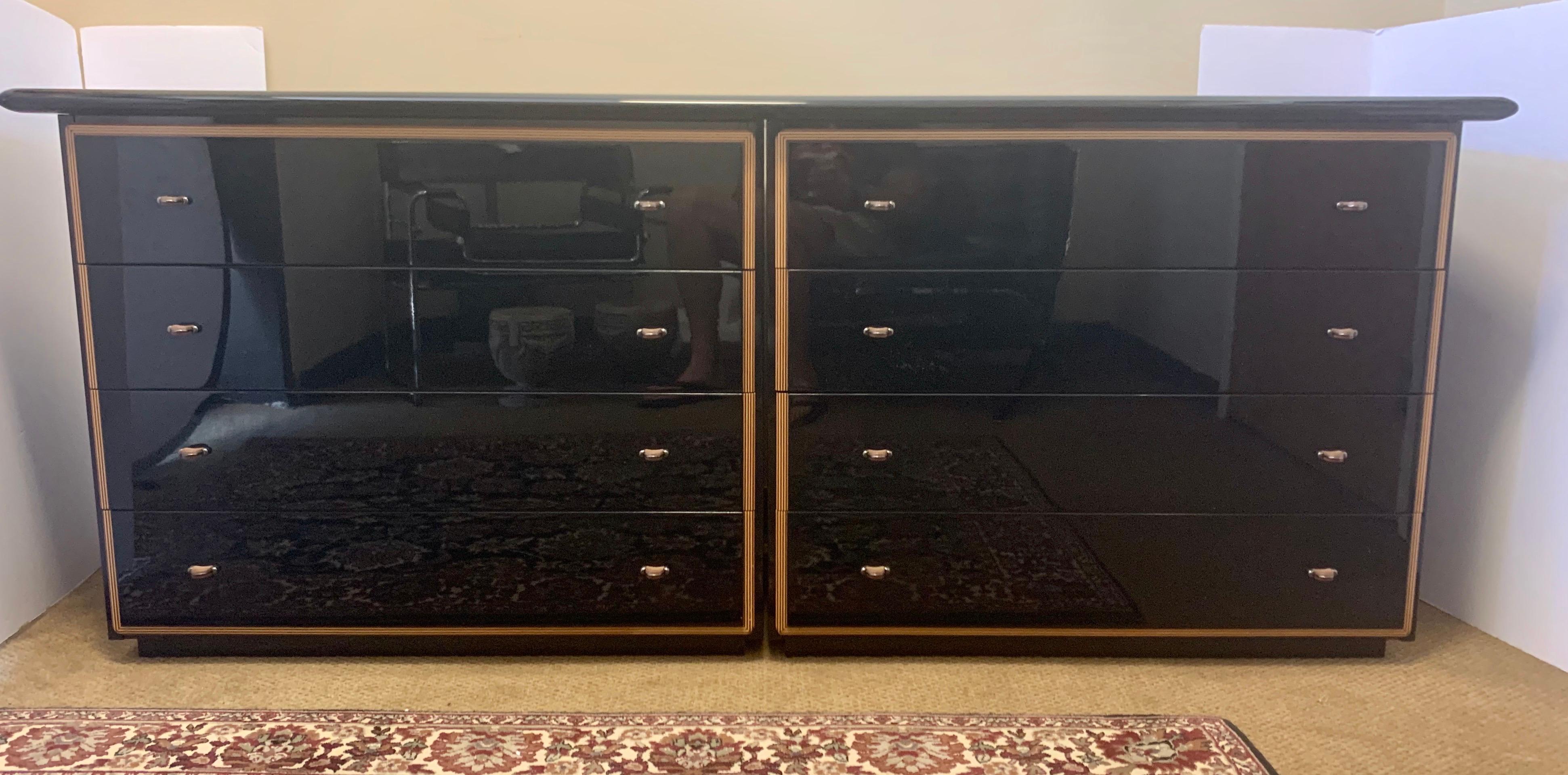 Roche Bobois Signed Black Lacquered Dresser Chest Credenza Sideboard Buffet In Good Condition In West Hartford, CT
