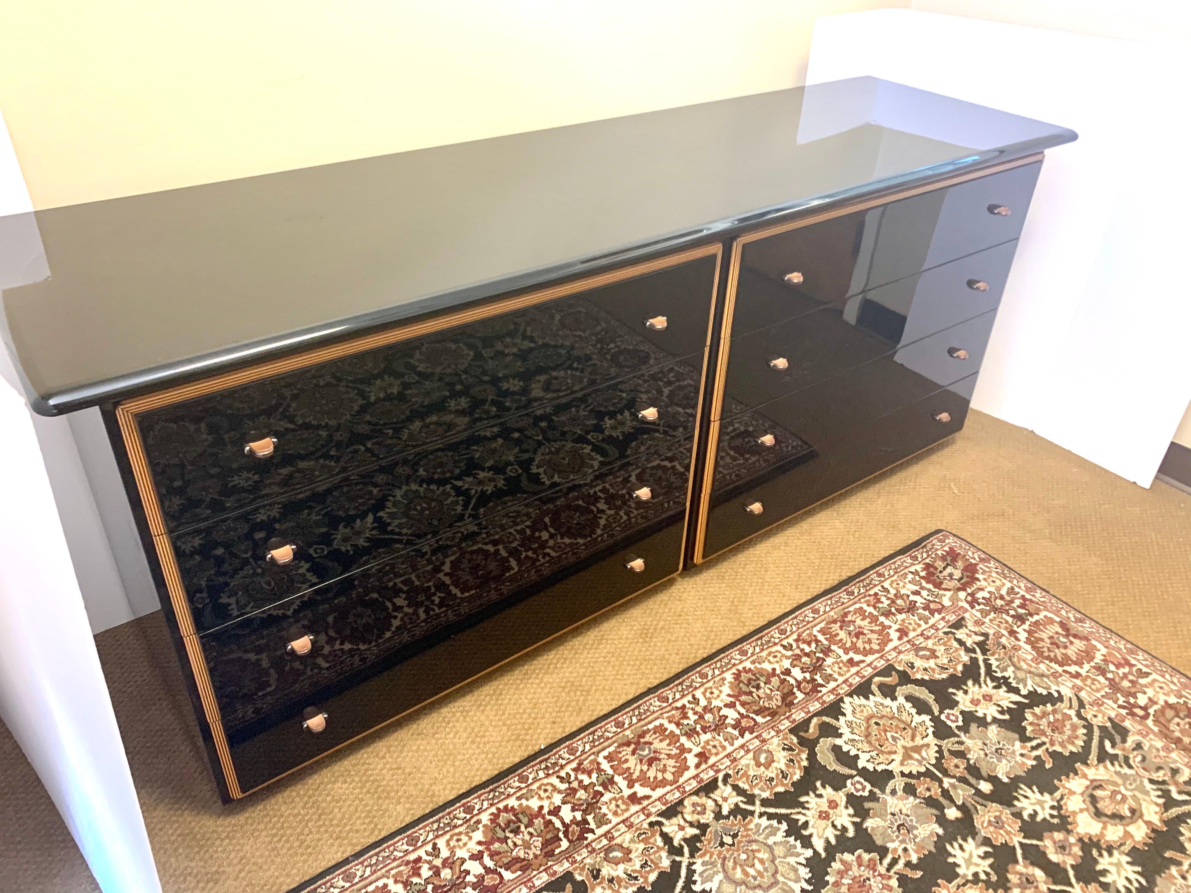 20th Century Roche Bobois Signed Black Lacquered Dresser Chest Credenza Sideboard Buffet
