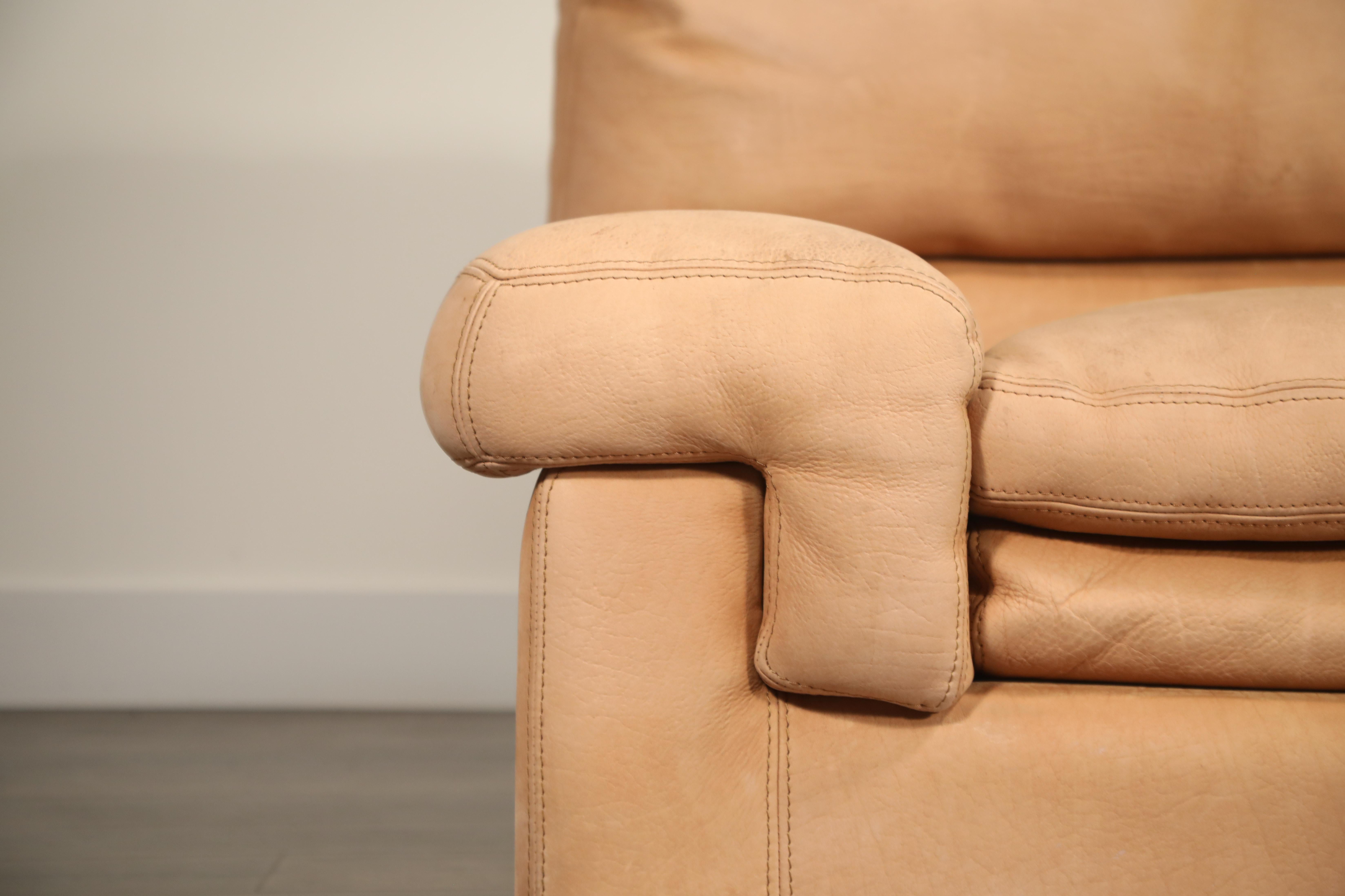 Roche Bobois Sofa und Sessel aus nacktem Leder mit natürlichem Finish:: um 1980er Jahre (Ende des 20. Jahrhunderts)